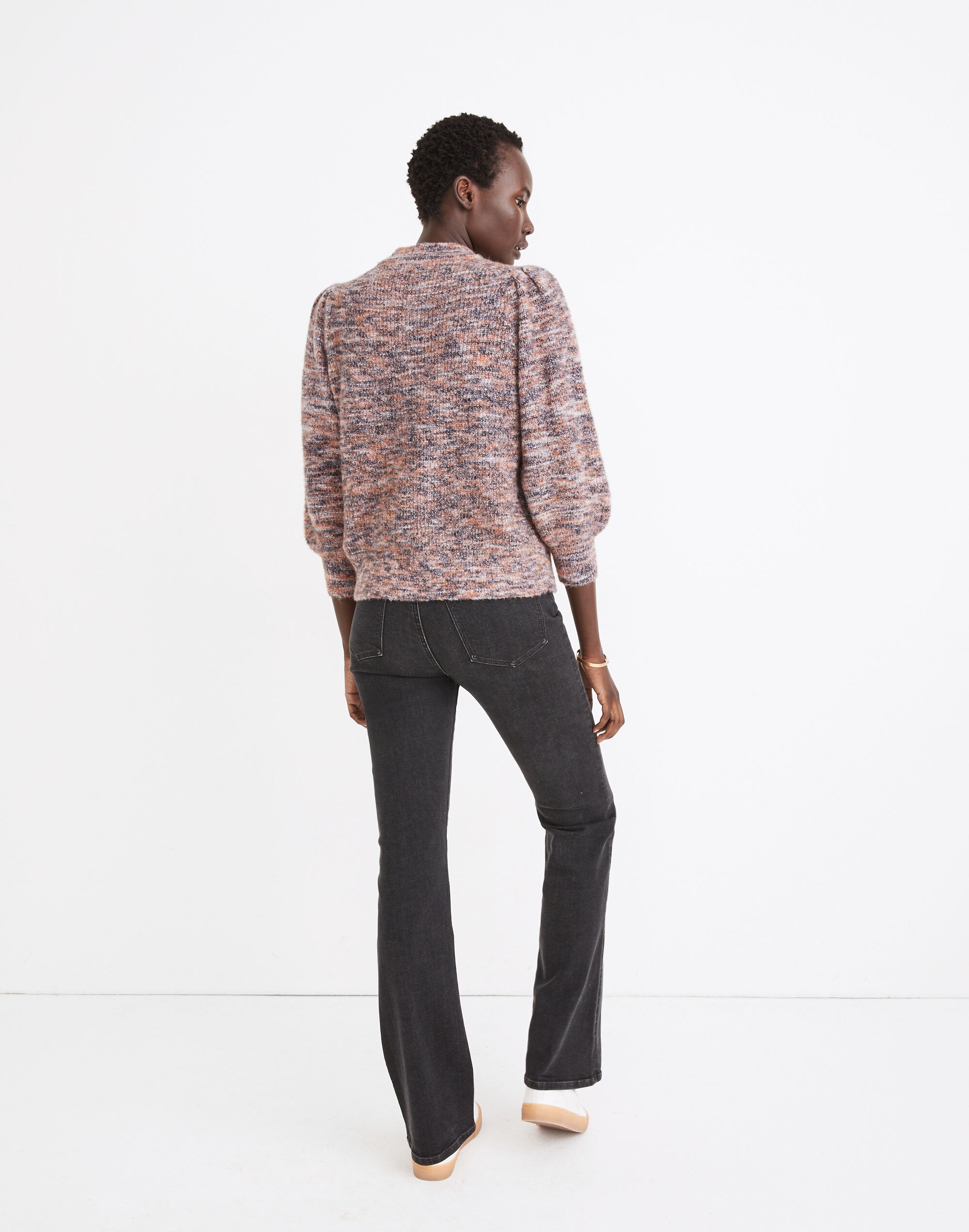 Space-Dyed Eaton Puff-Sleeve Pullover Sweater