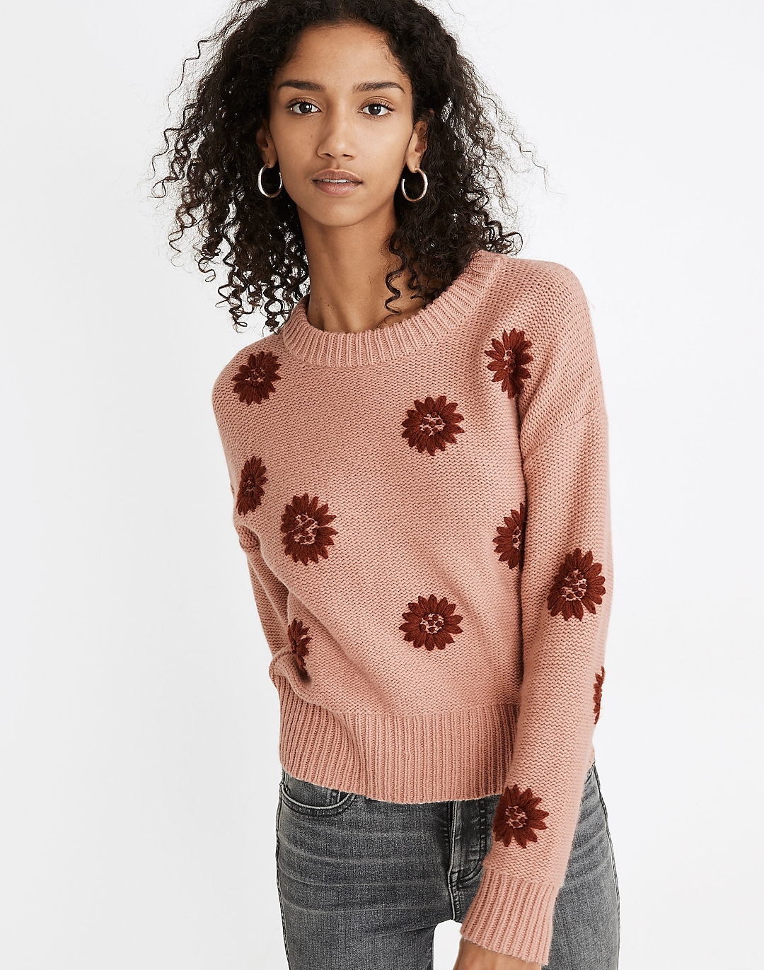 Flower Embroidered Pullover Sweater