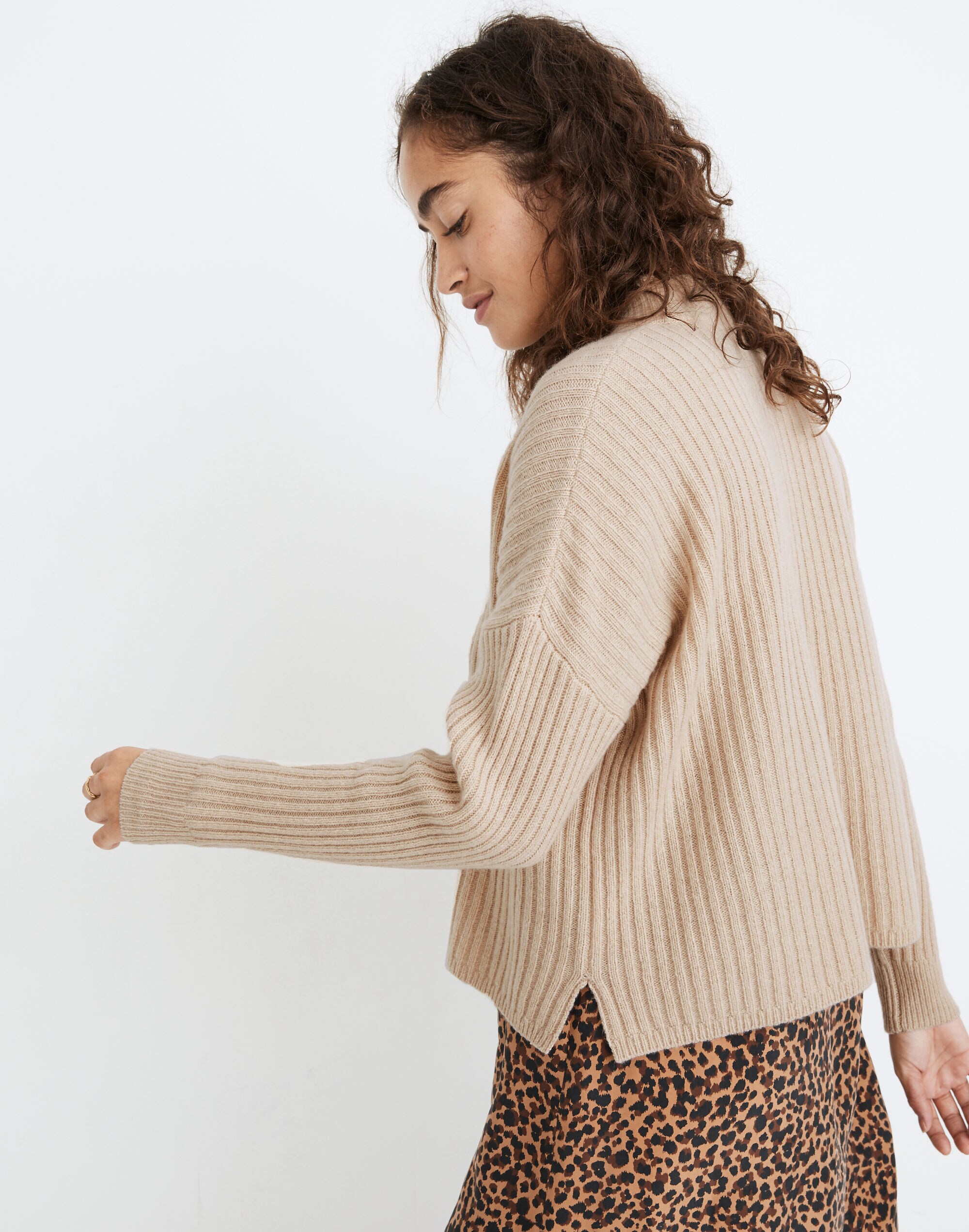 (Re)sourced Cashmere Ribbed Mockneck Pullover Sweater