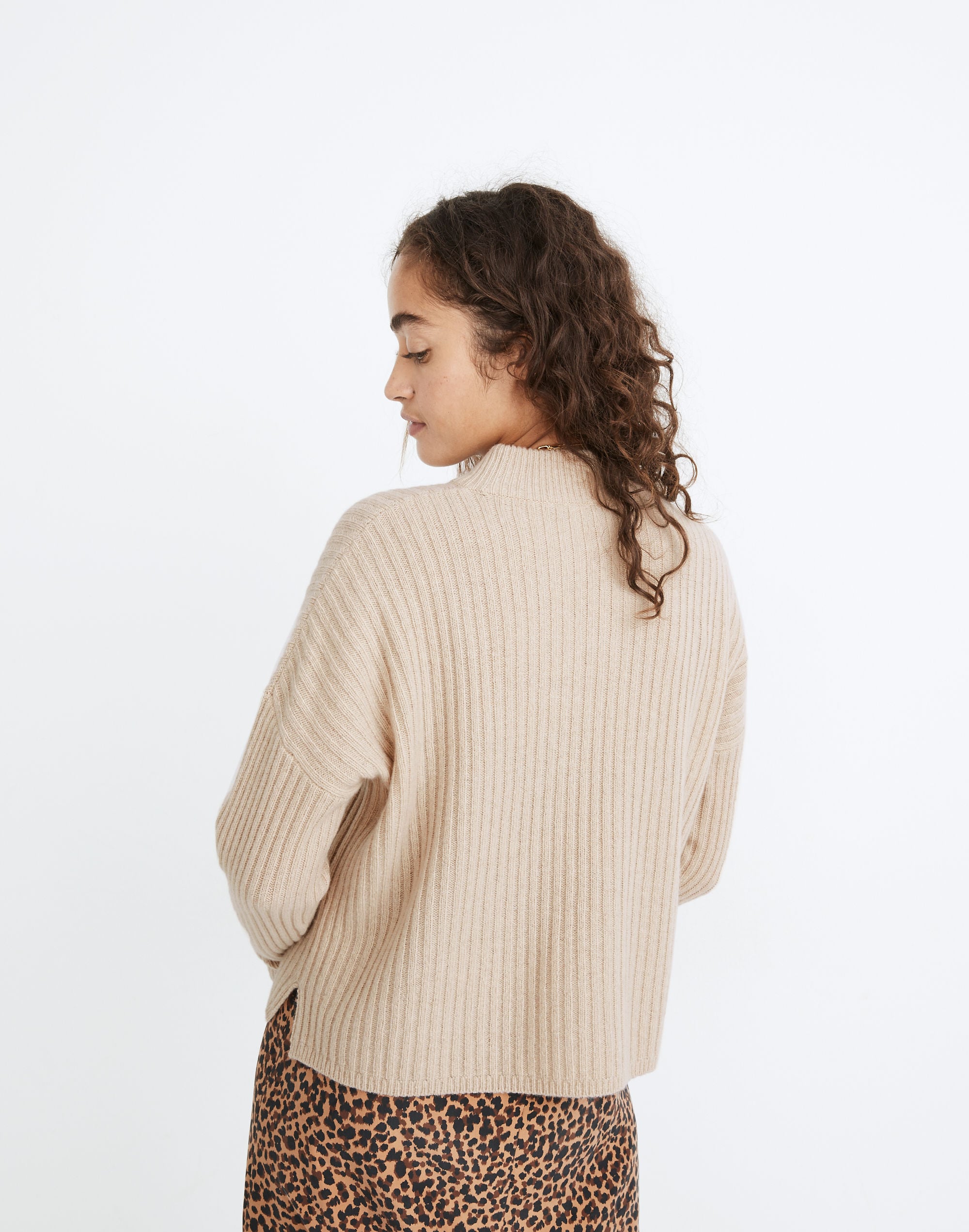 (Re)sourced Cashmere Ribbed Mockneck Pullover Sweater