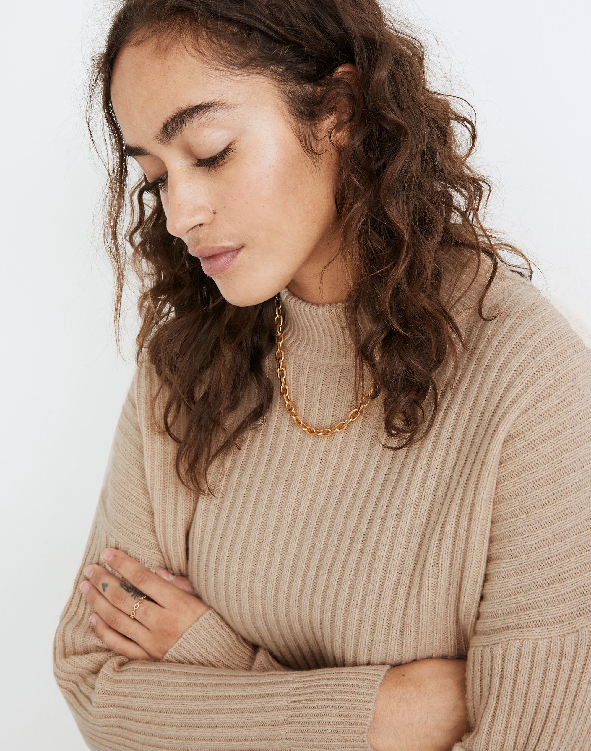 (Re)sourced Cashmere Ribbed Mockneck Pullover Sweater