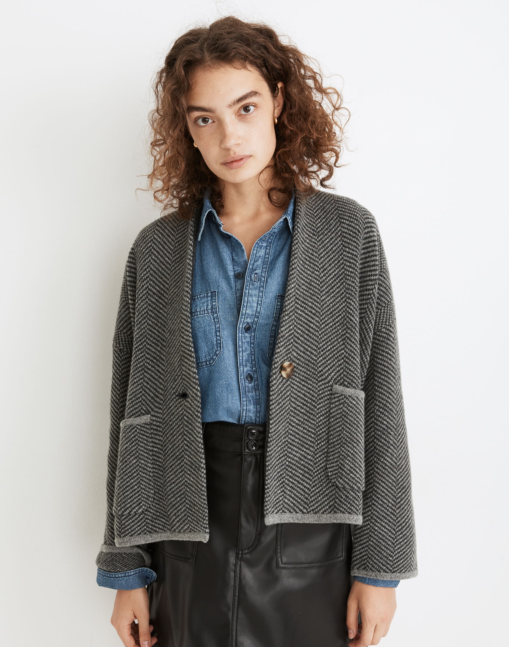Herringbone Crop Sweater Jacket