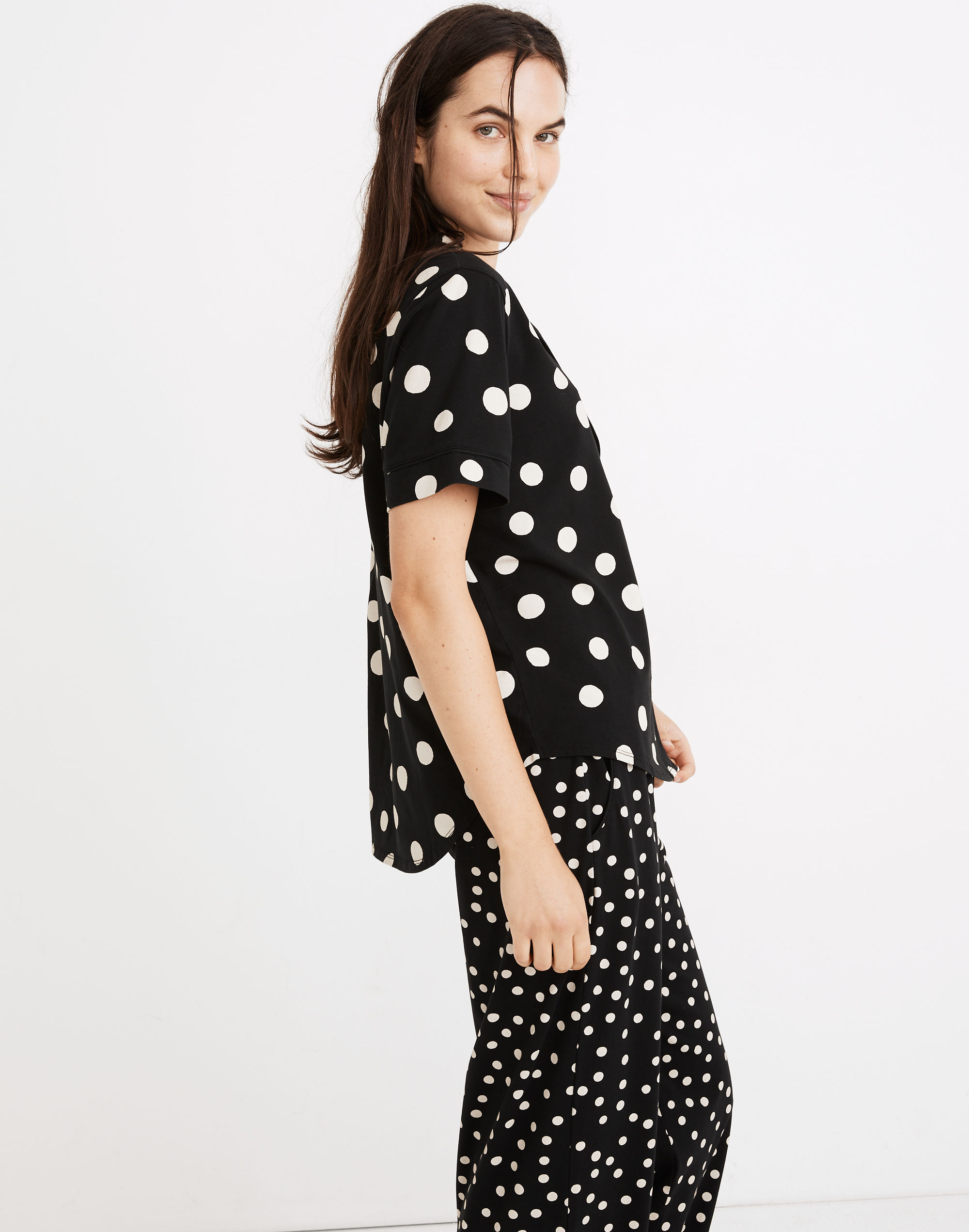 Knit Bedtime Short-Sleeve Pajama Top in Inkwell Dots