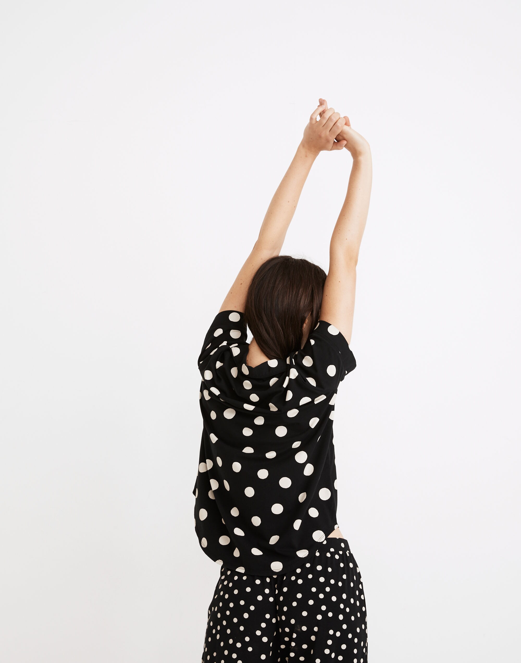Knit Bedtime Short-Sleeve Pajama Top in Inkwell Dots