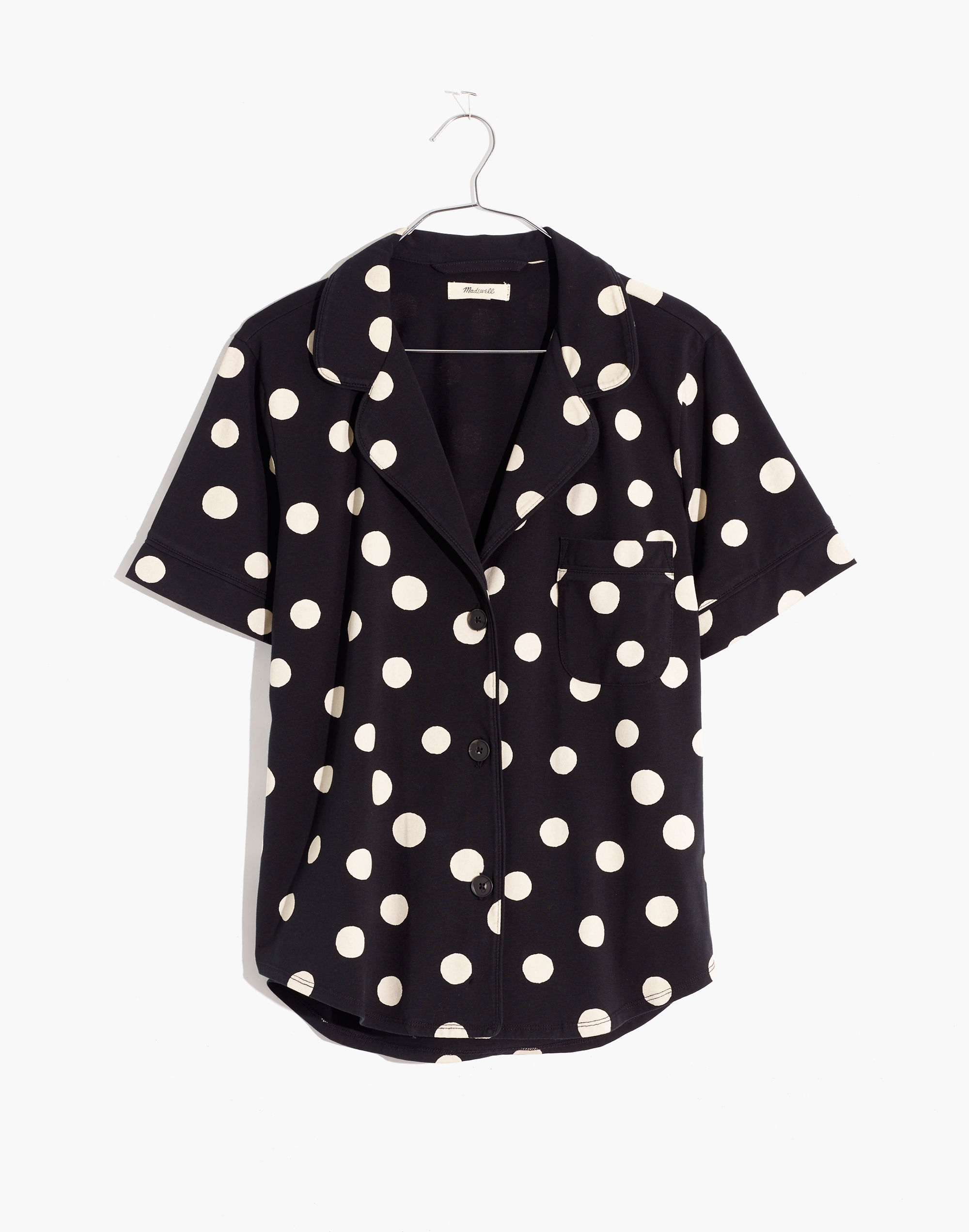 Knit Bedtime Short-Sleeve Pajama Top in Inkwell Dots