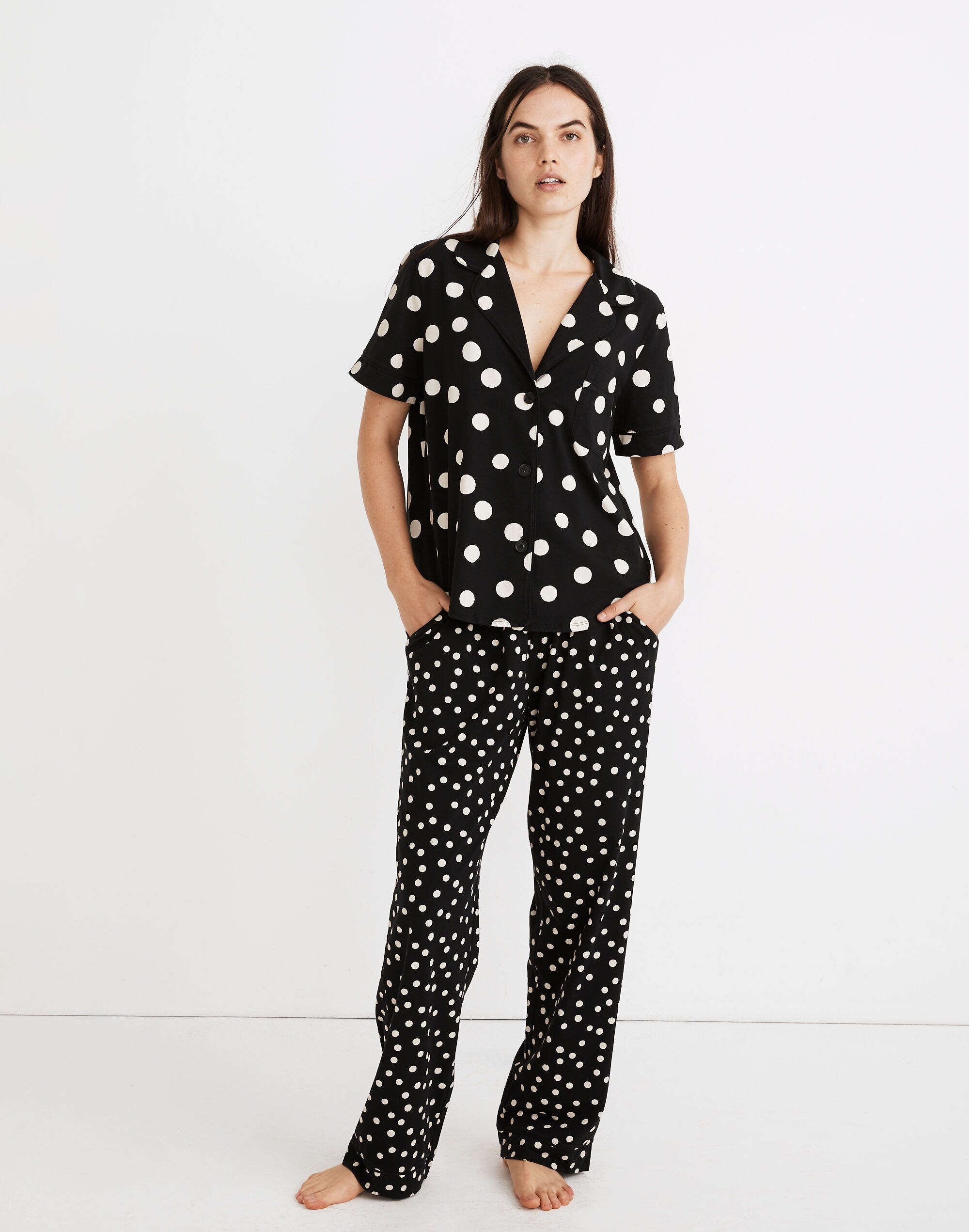 Knit Bedtime Short-Sleeve Pajama Top in Inkwell Dots