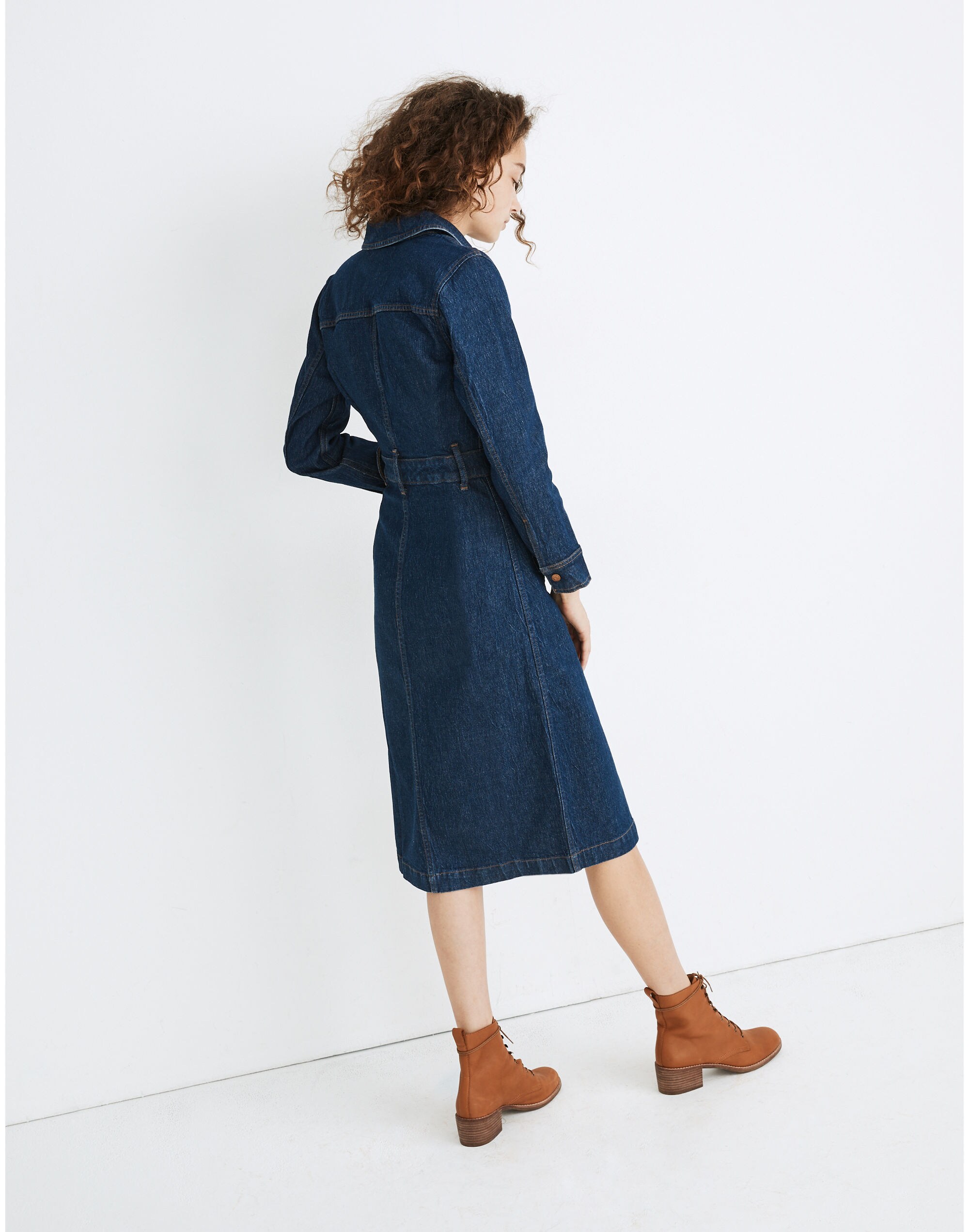 Denim Snap-Front Midi Shirtdress in Everthorpe Wash