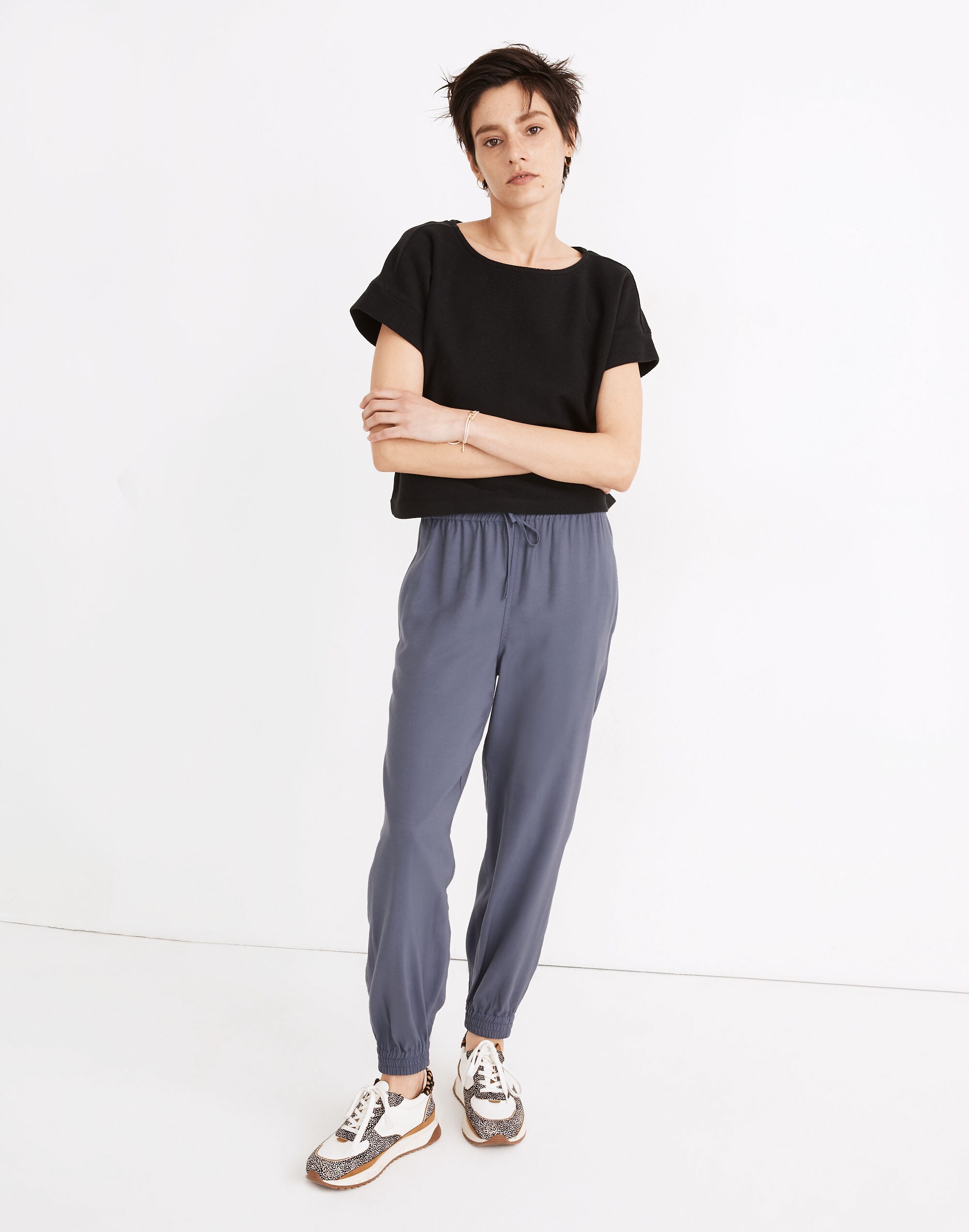Twill Jacquard Boxy-Crop Tee