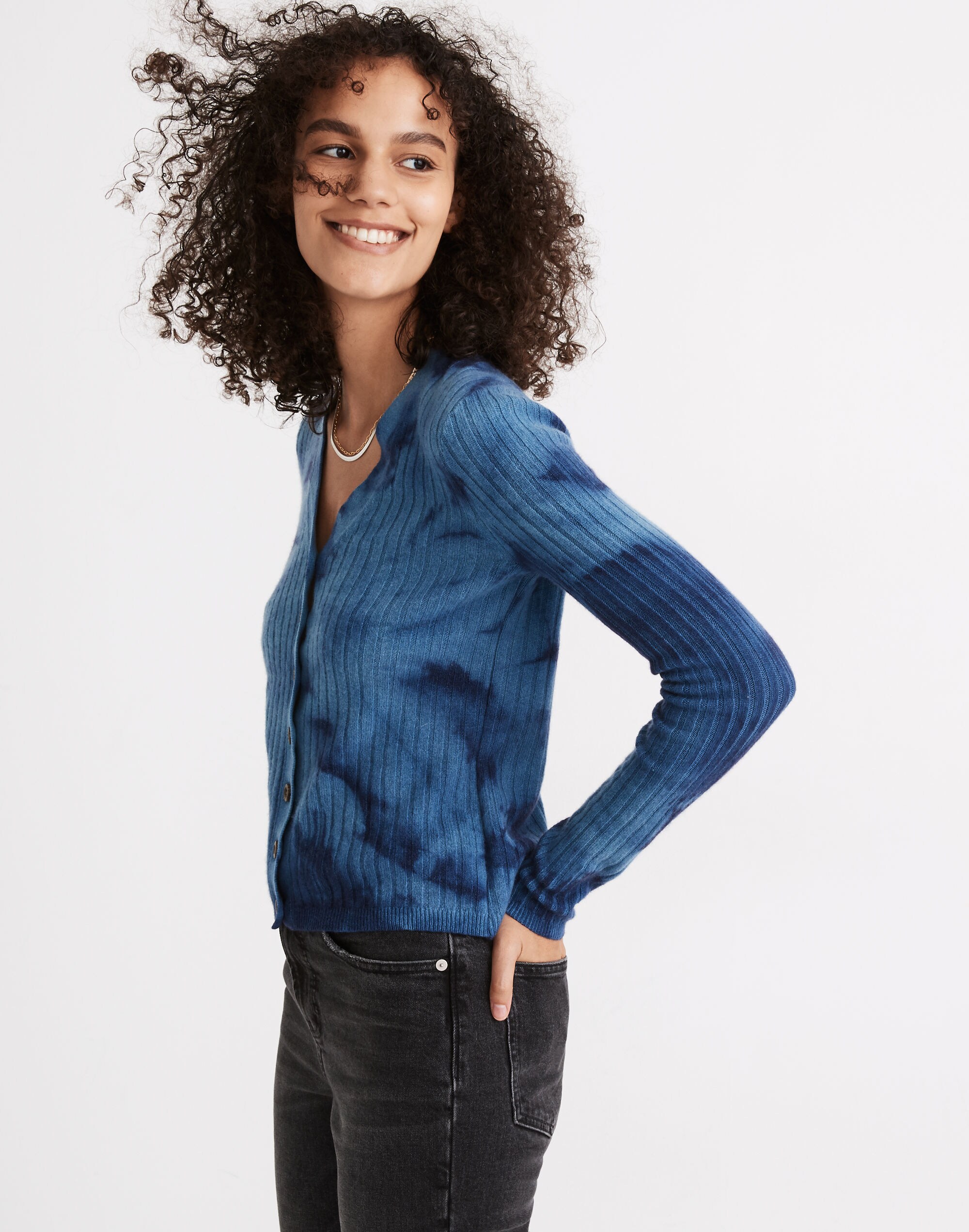 Tie-Dye Cashmere Ribbed Slim Cardigan Sweater