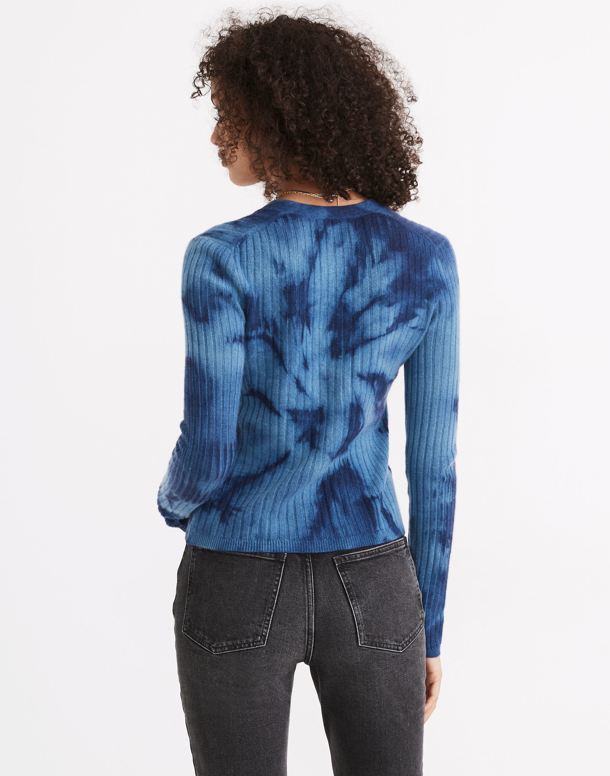 Tie-Dye Cashmere Ribbed Slim Cardigan Sweater