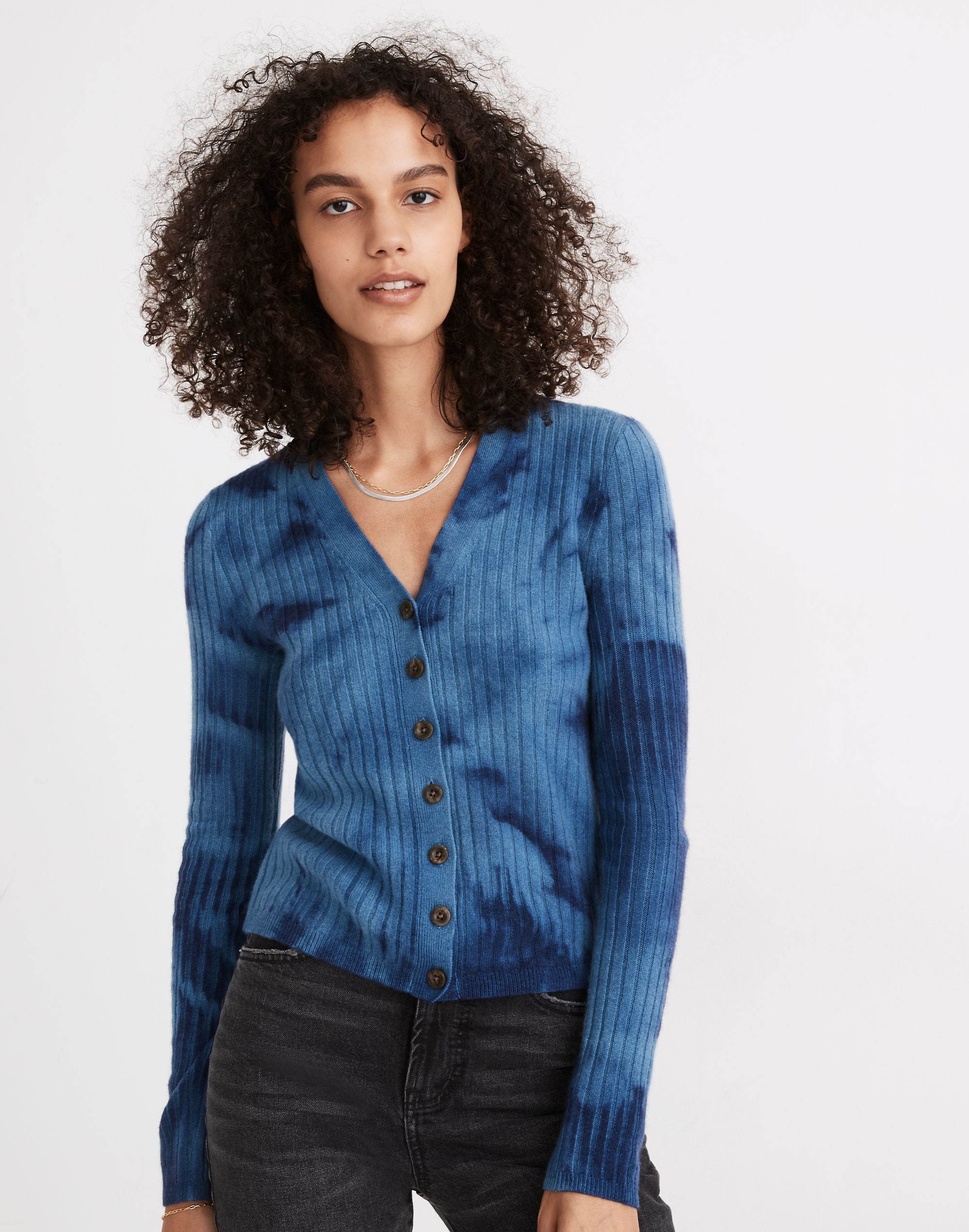 Tie-Dye Cashmere Ribbed Slim Cardigan Sweater