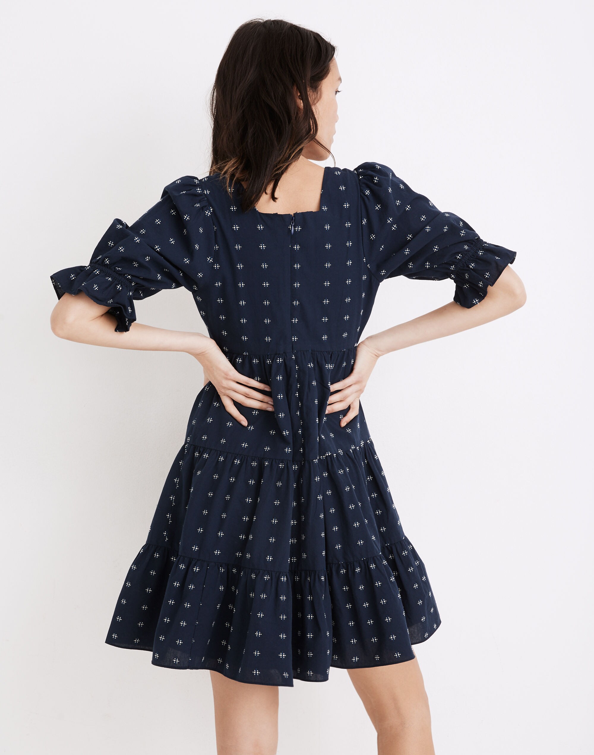 Square-Neck Puff-Sleeve Babydoll Dress