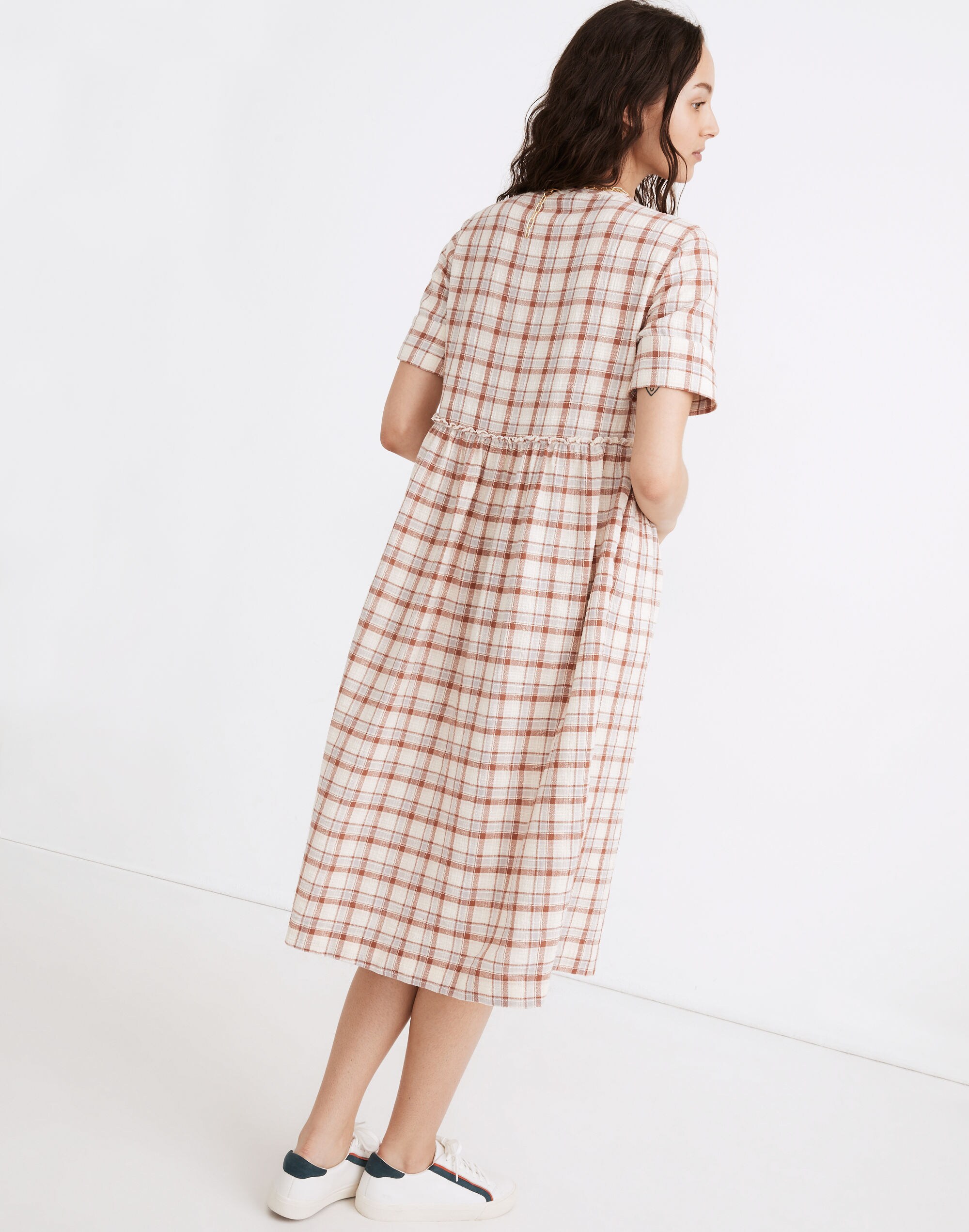 Plaid Pocket Midi Shirtdress