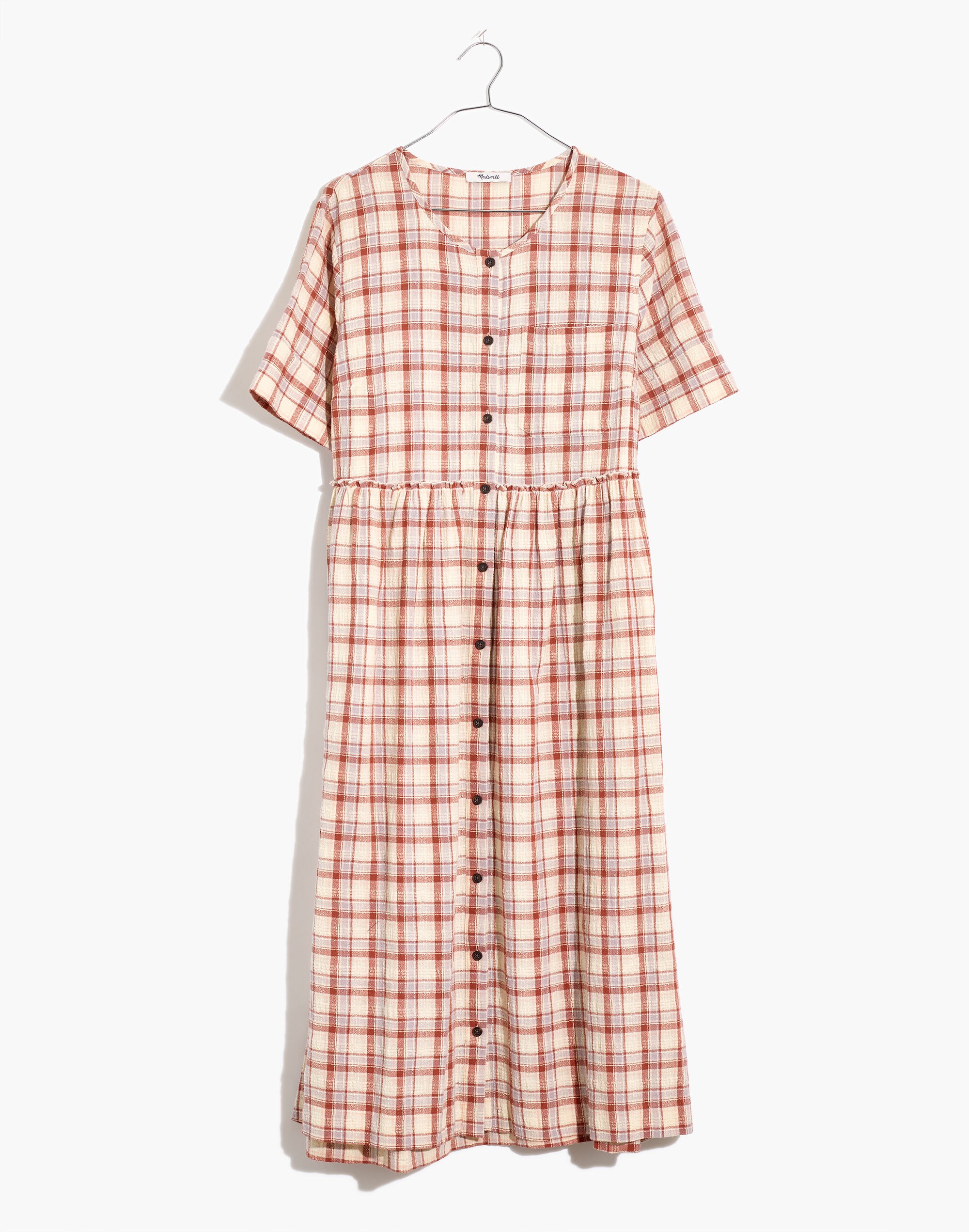 Plaid Pocket Midi Shirtdress
