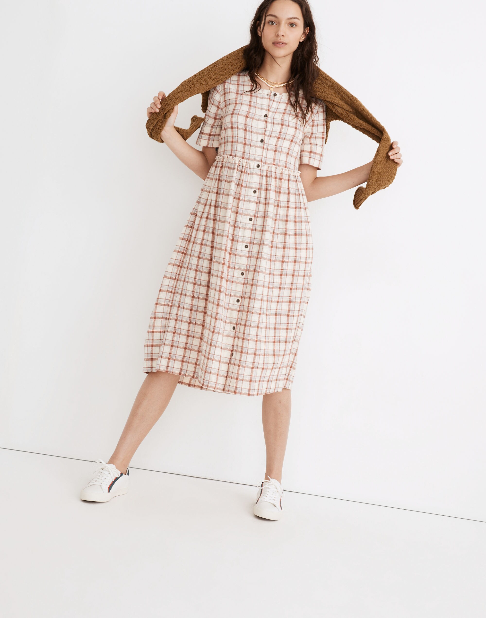Plaid Pocket Midi Shirtdress