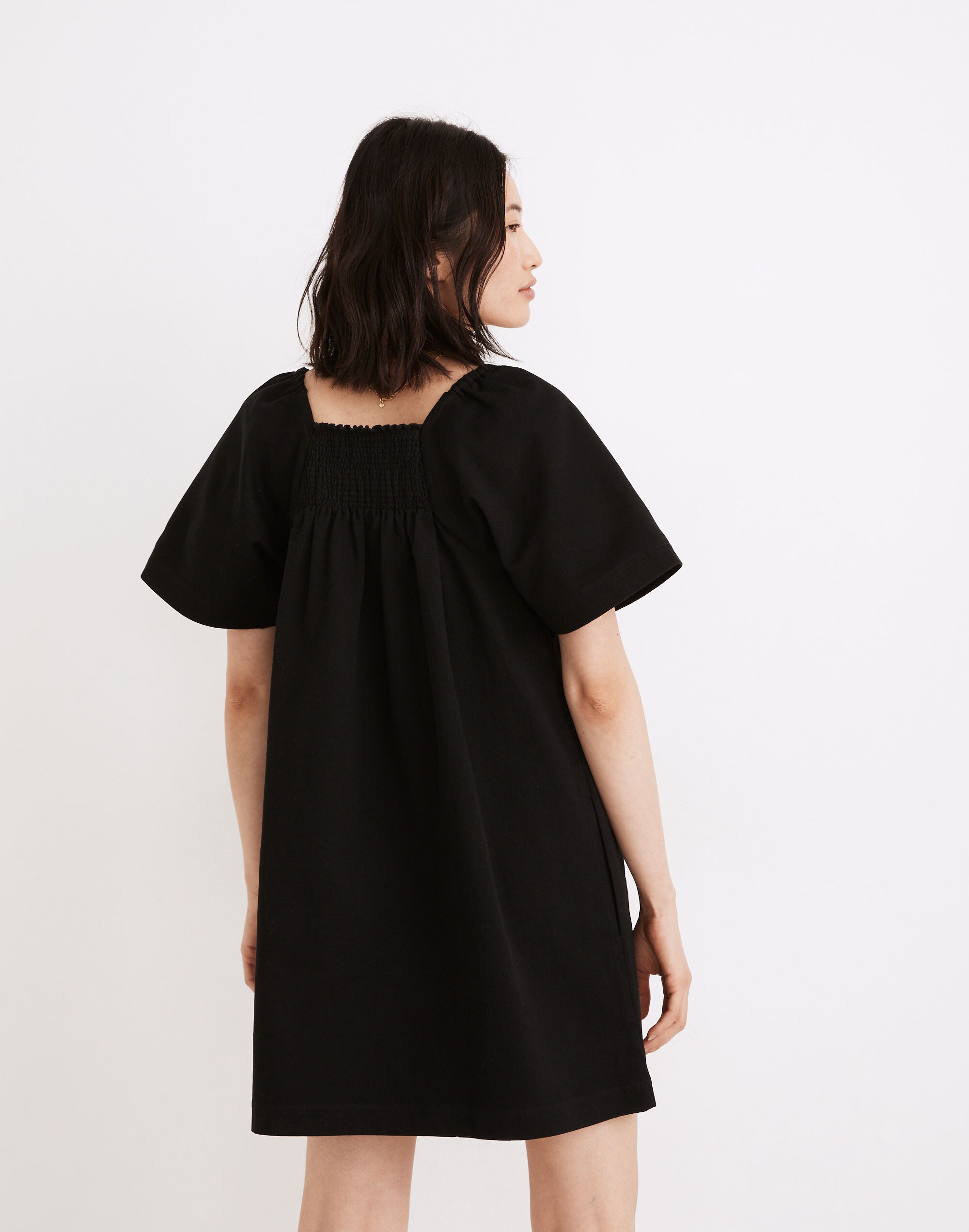 Smocked-Neck Wide-Sleeve Mini Dress