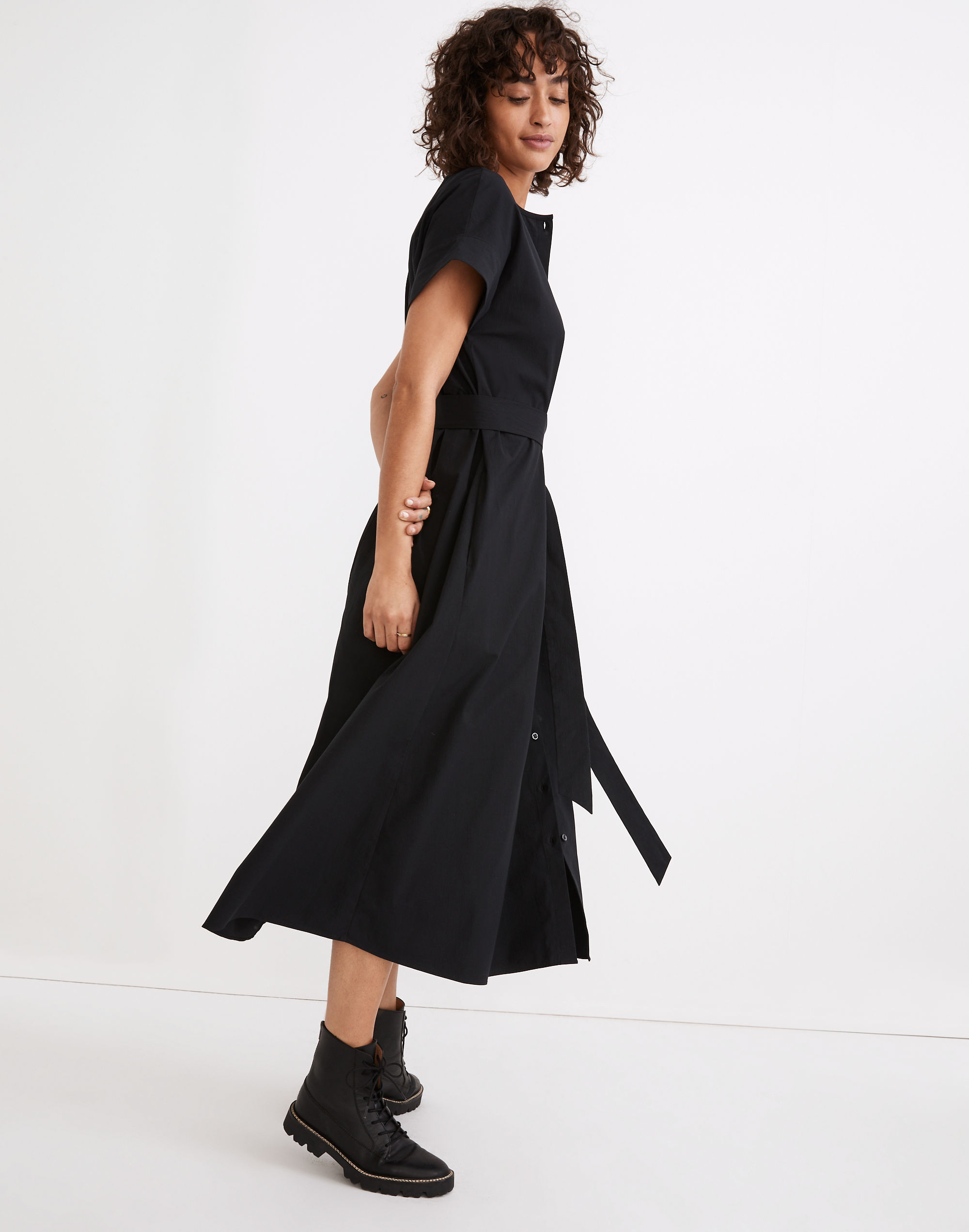 Dolman-Sleeve Button-Front Midi Dress