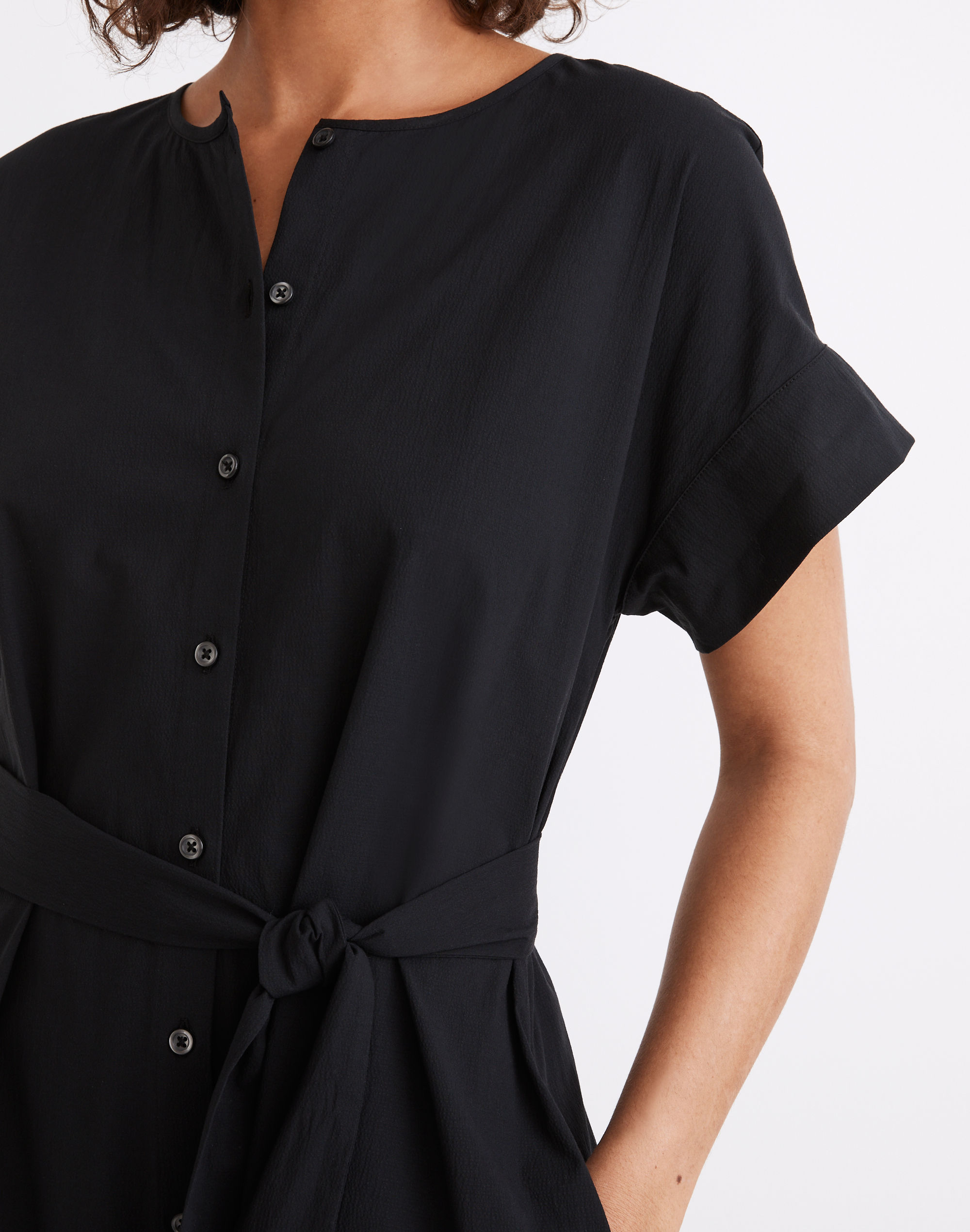 Dolman-Sleeve Button-Front Midi Dress