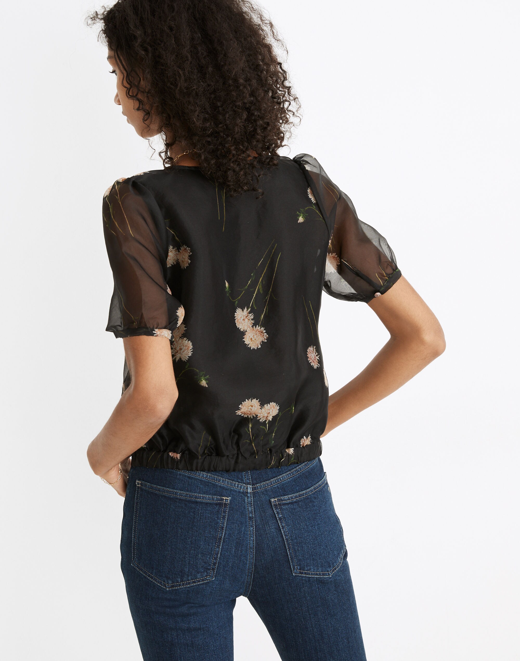 Silk Organza Puff-Sleeve Wrap Top in Aster Portrait