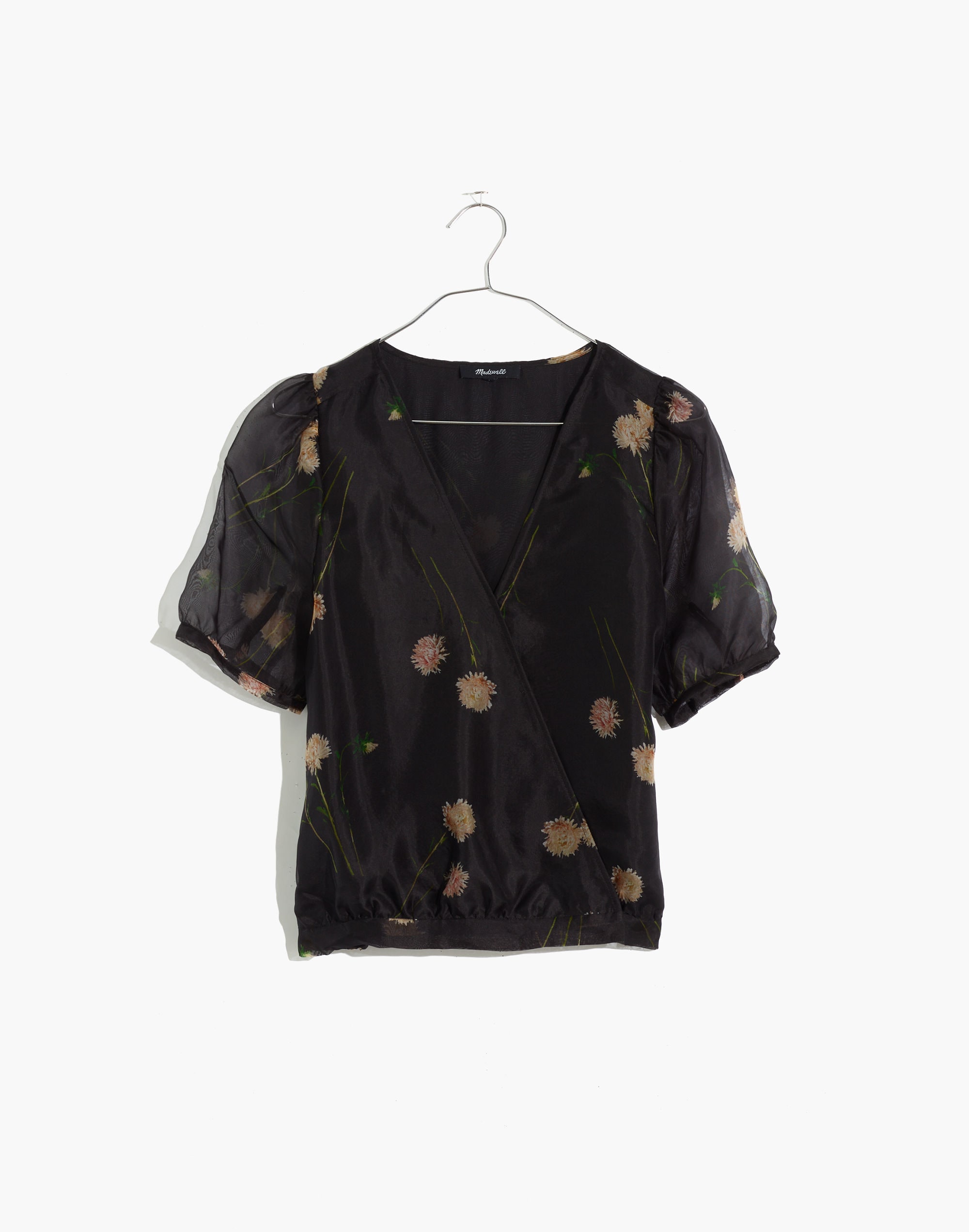 Silk Organza Puff-Sleeve Wrap Top in Aster Portrait