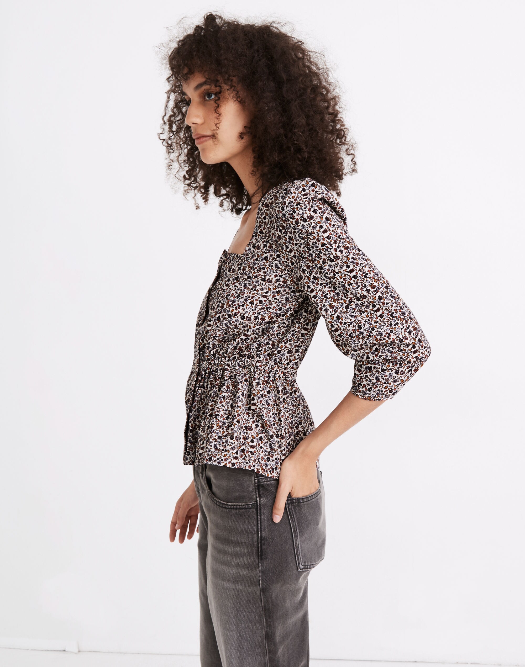 Corduroy Button-Front Peplum Top in Harvest Vine