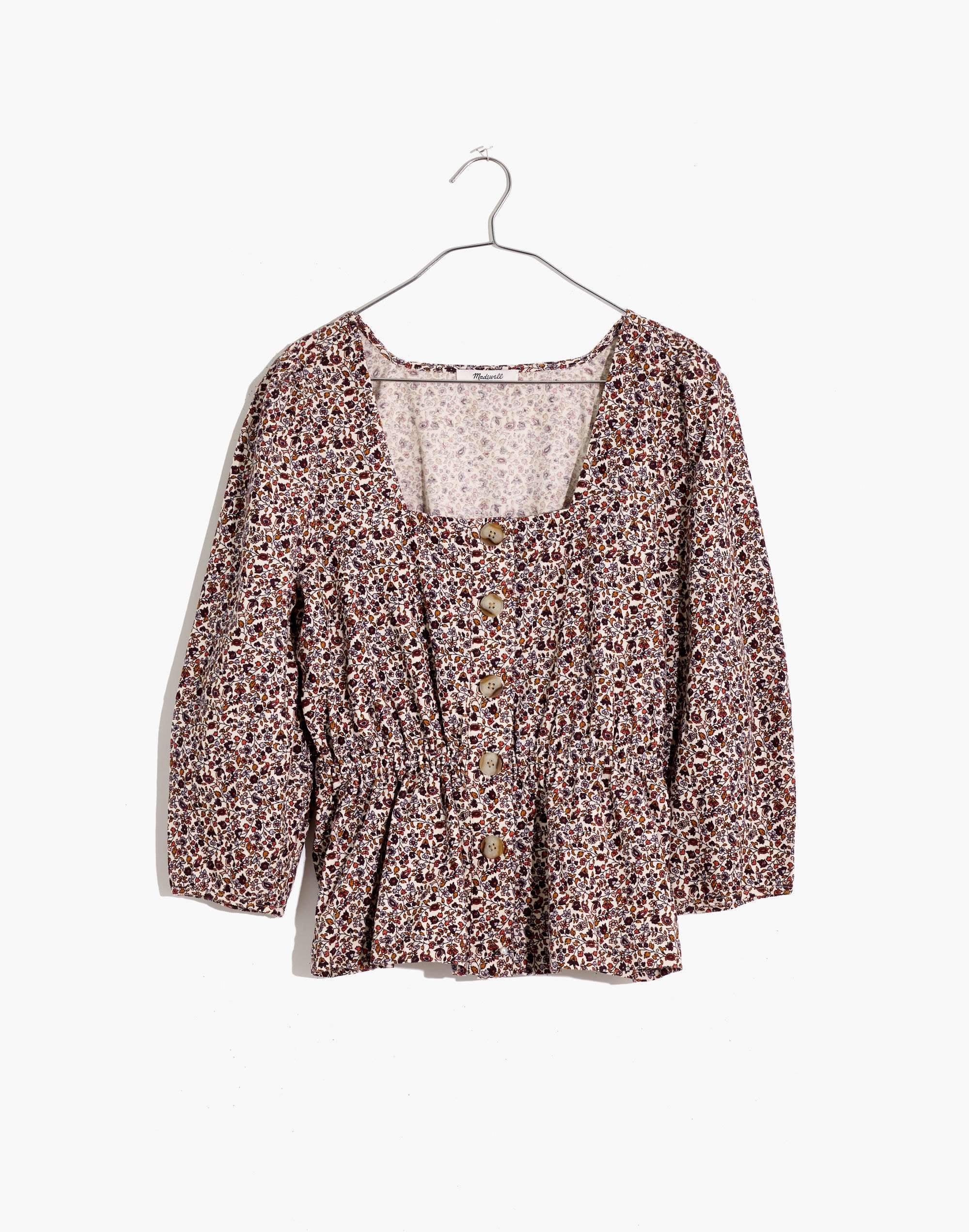 Corduroy Button-Front Peplum Top in Harvest Vine