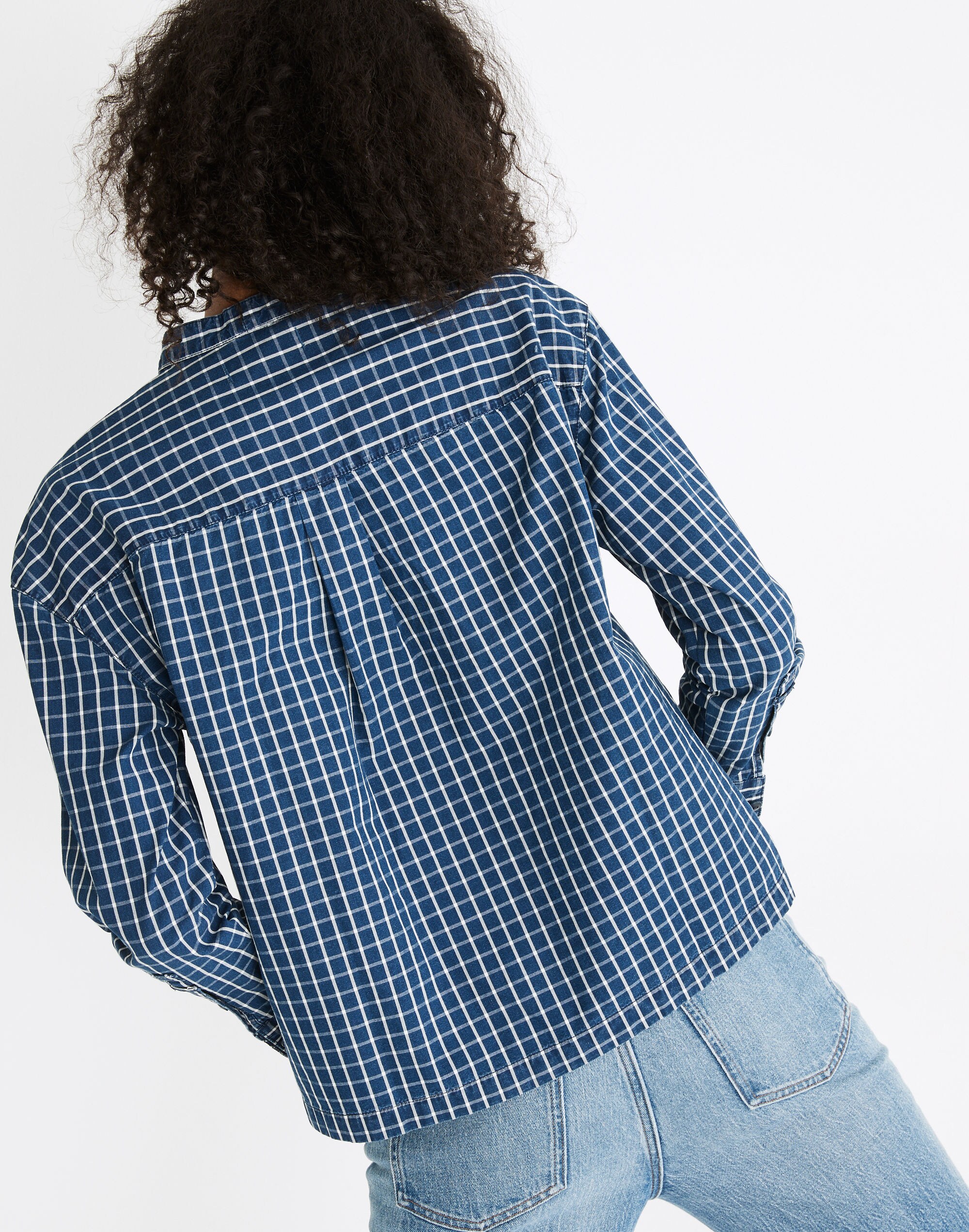 Denim Tie-Neck Westlake Shirt in Plaid