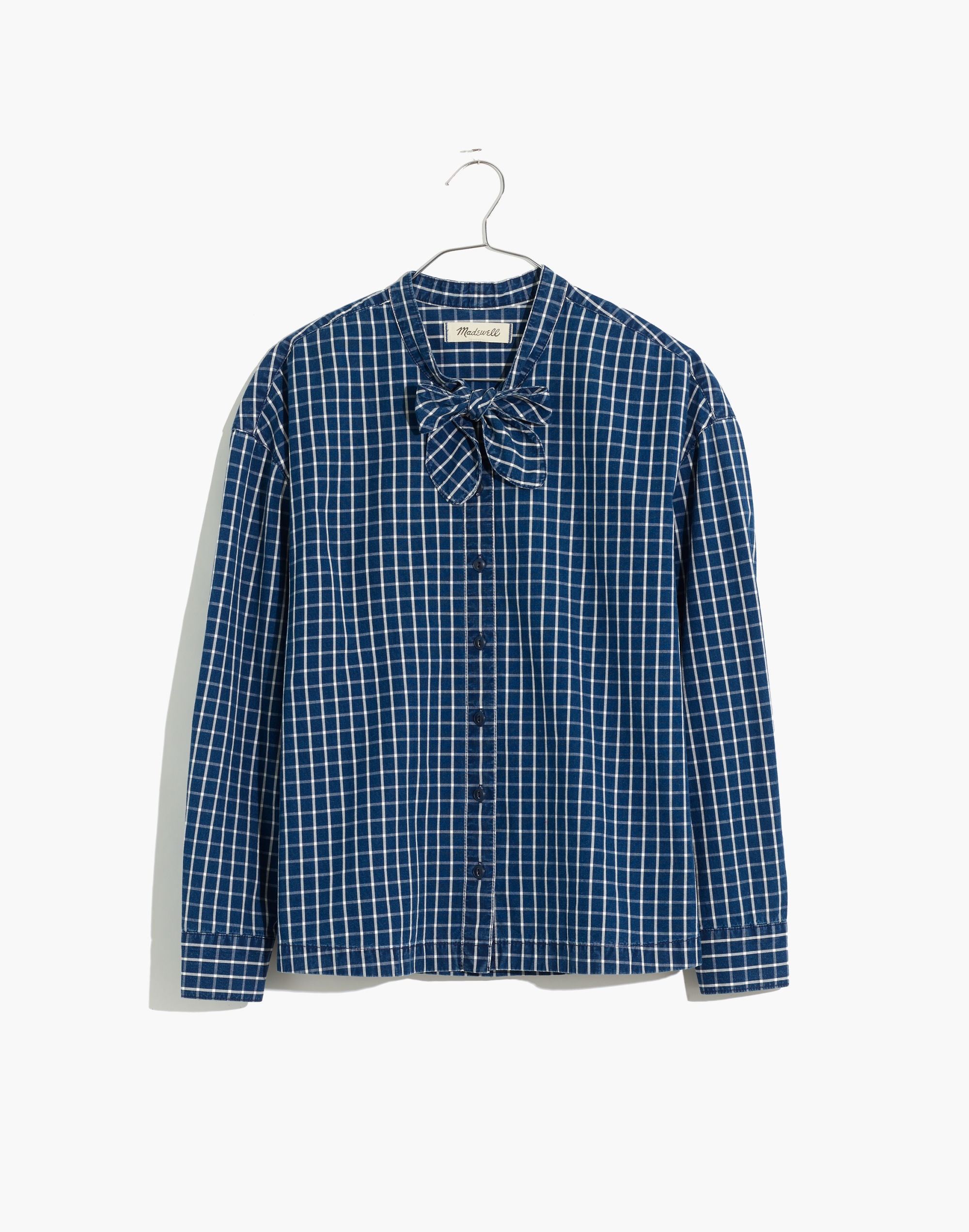 Denim Tie-Neck Westlake Shirt in Plaid