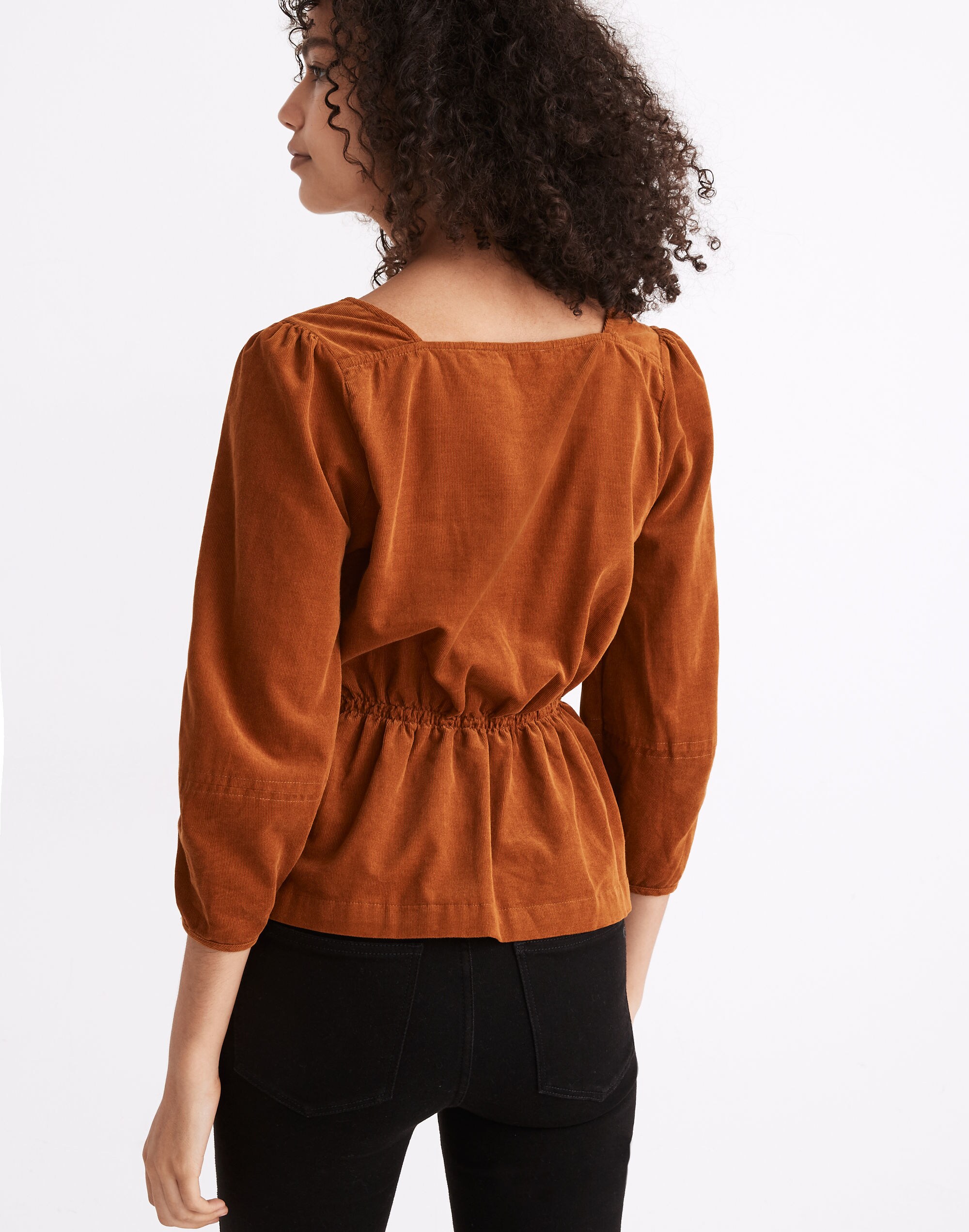 Corduroy Button-Front Peplum Top