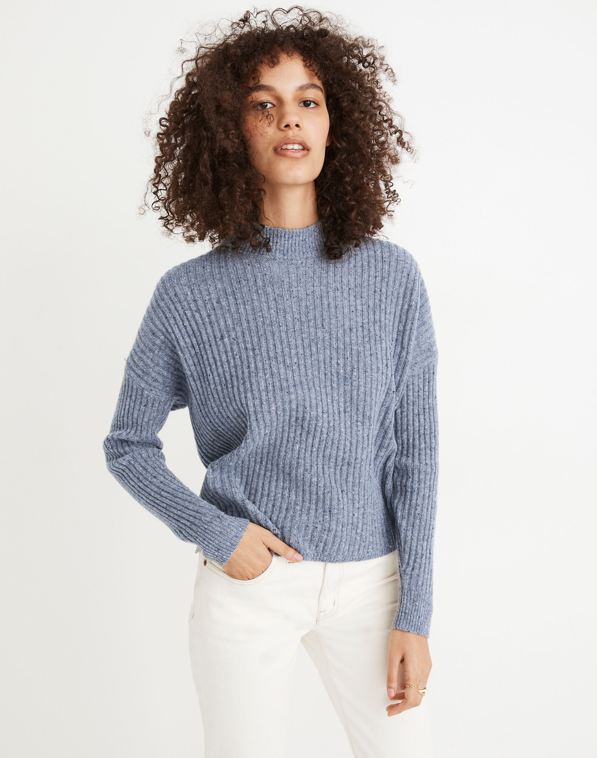 Donegal (Re)sourced Cashmere Ribbed Mockneck Pullover Sweater