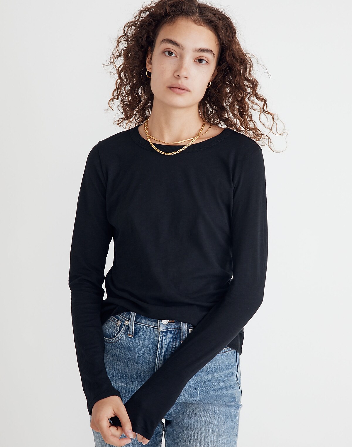 Whisper Cotton Rib-Crewneck Long-Sleeve Tee