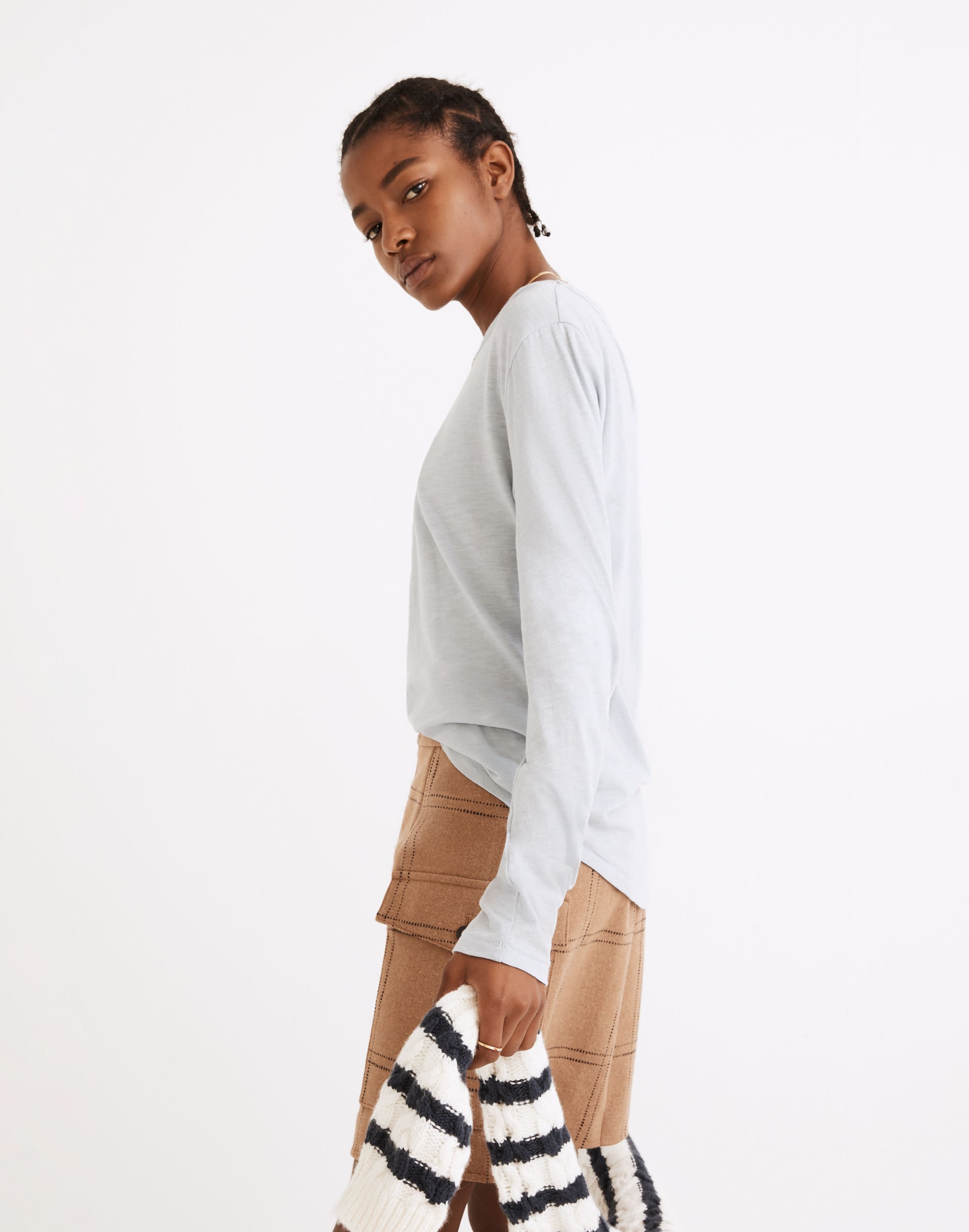 Whisper Cotton Rib-Crewneck Long-Sleeve Tee