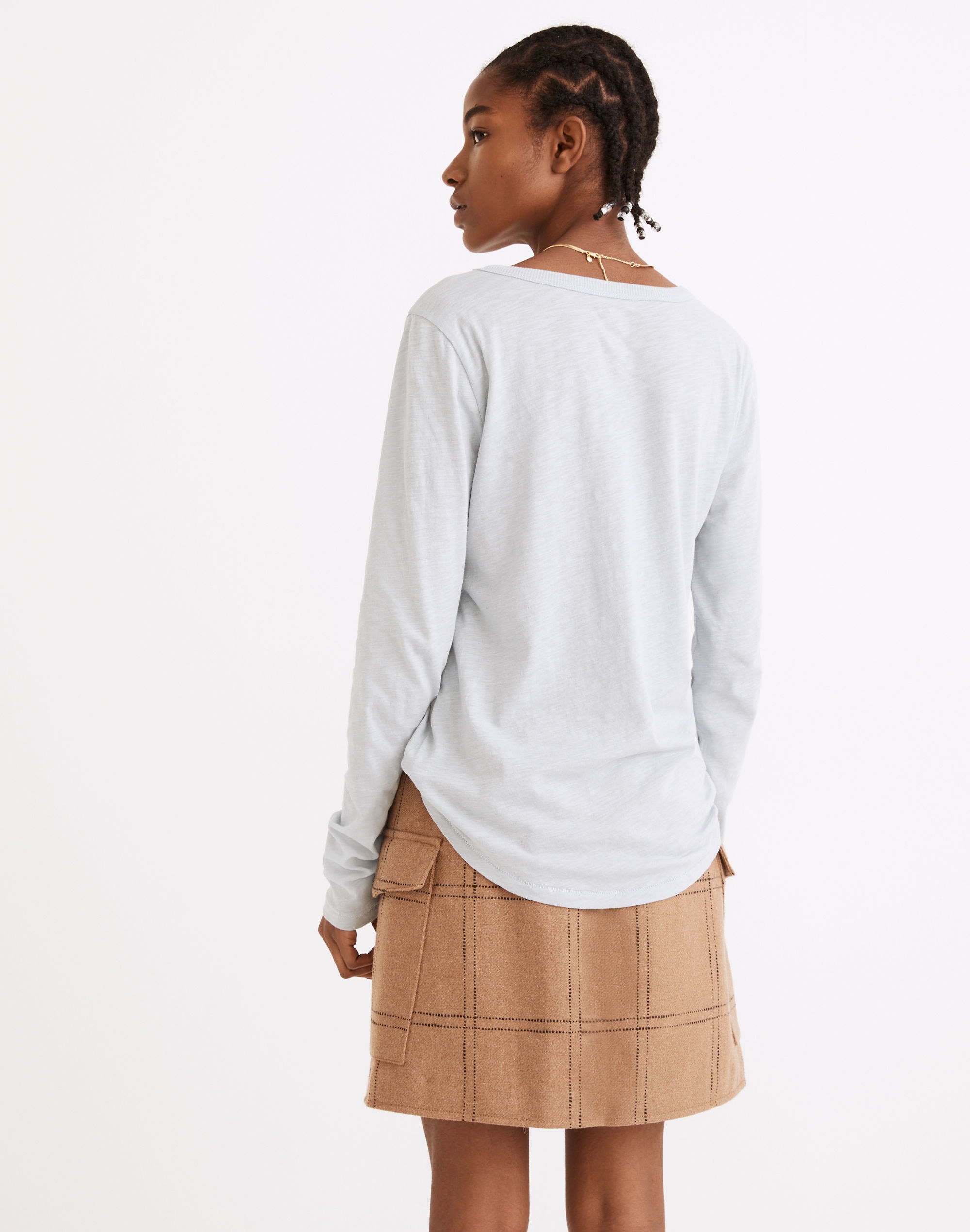 Whisper Cotton Rib-Crewneck Long-Sleeve Tee