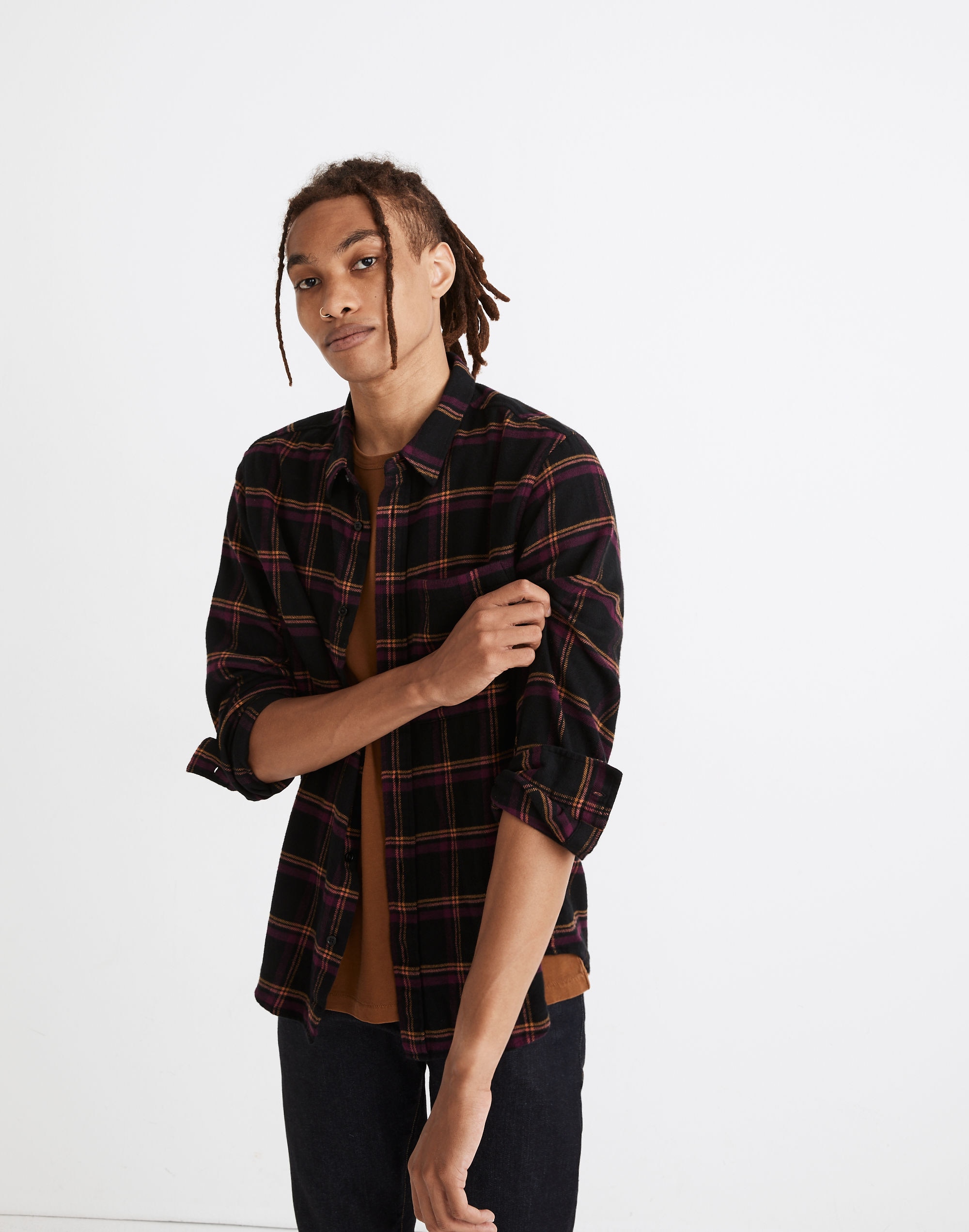 Double-Brushed Flannel Perfect Shirt in Peretz Plaid