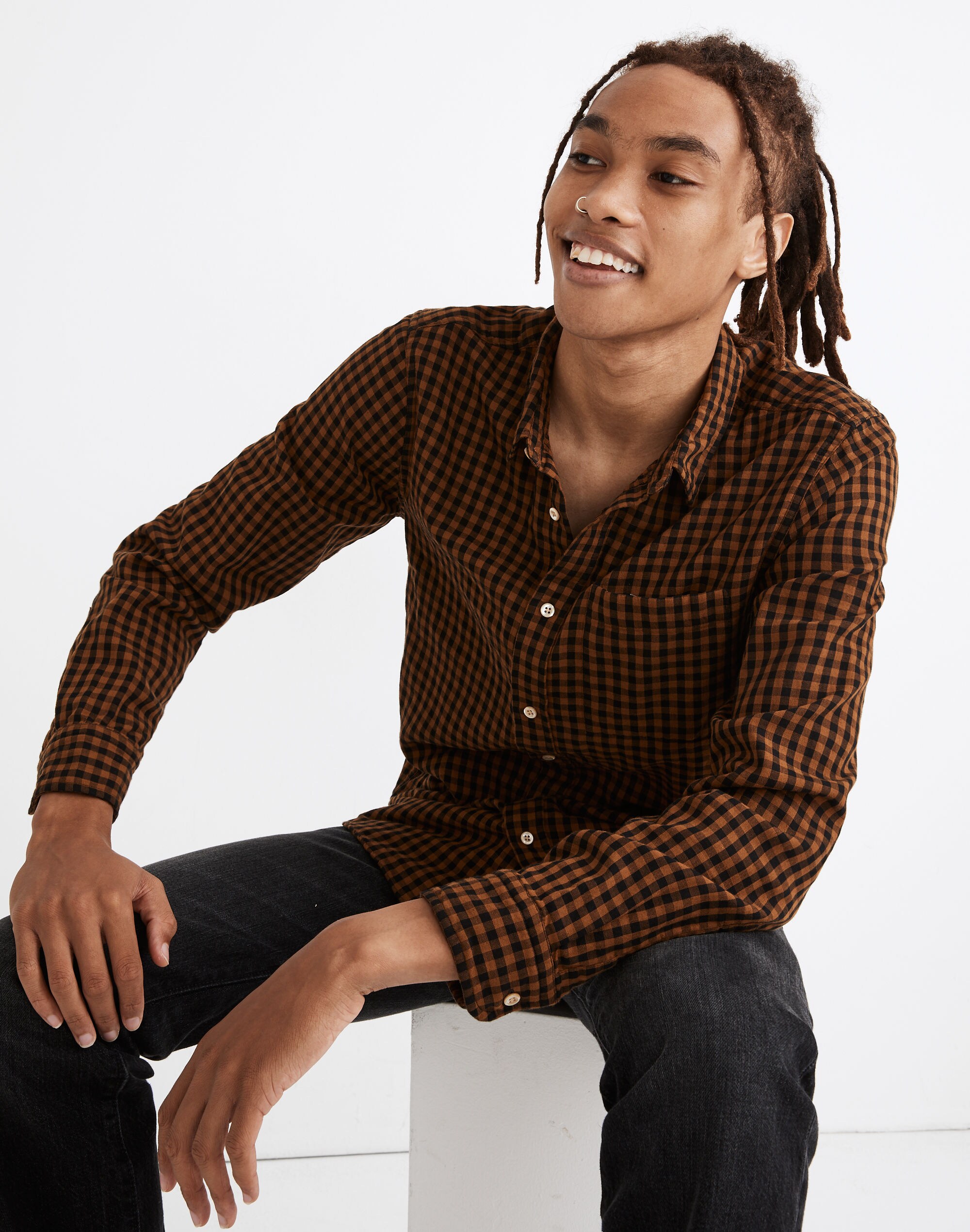 Double-Weave Perfect Shirt in Gingham Check