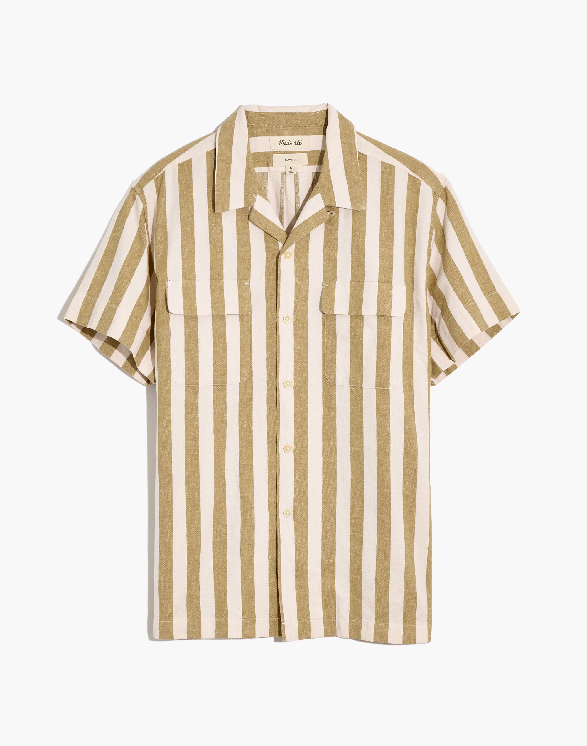 Linen-Cotton Easy Short-Sleeve Camp Shirt in Gladstone Stripe