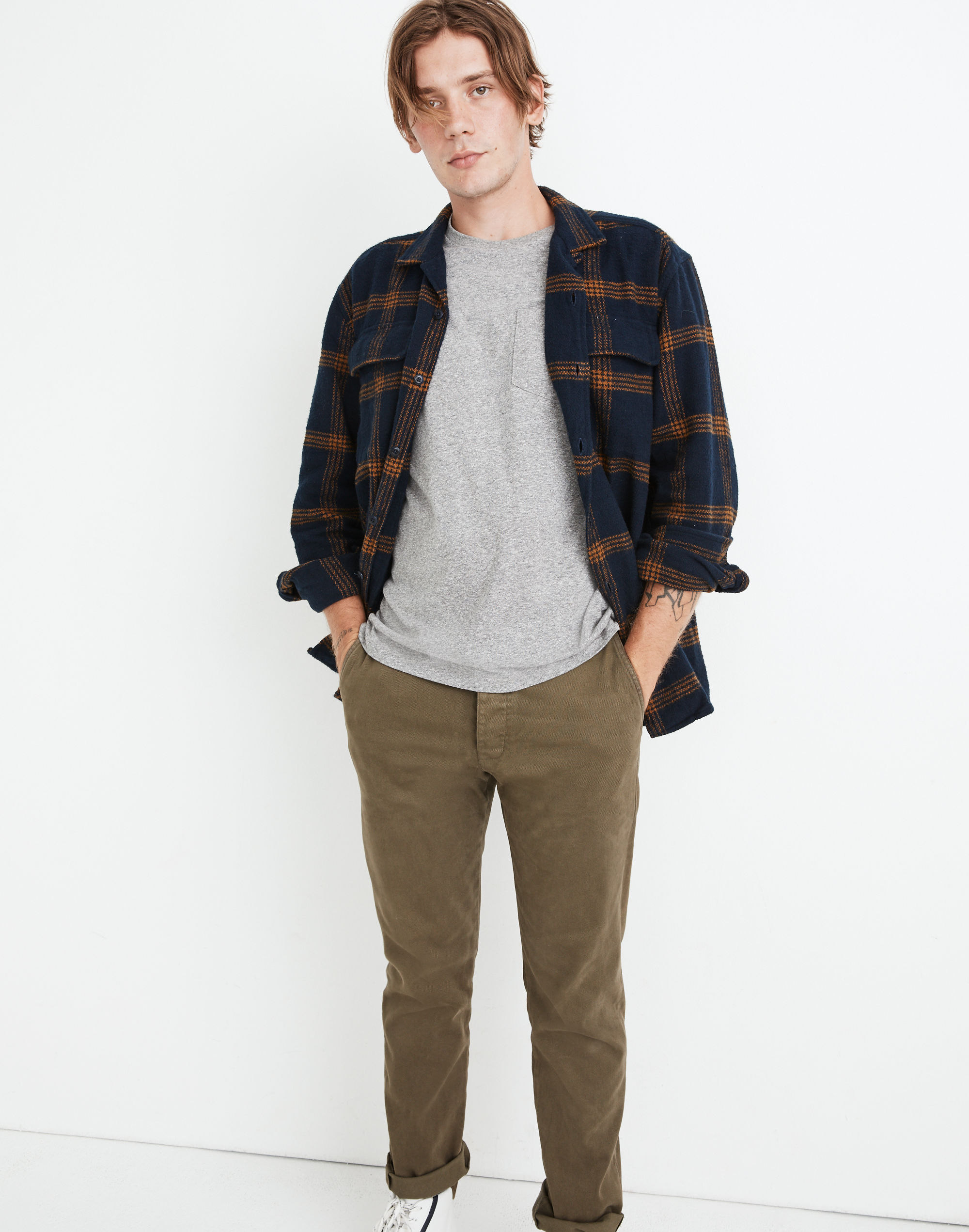 Flannel Easy Long-Sleeve Camp Shirt in Windowpane