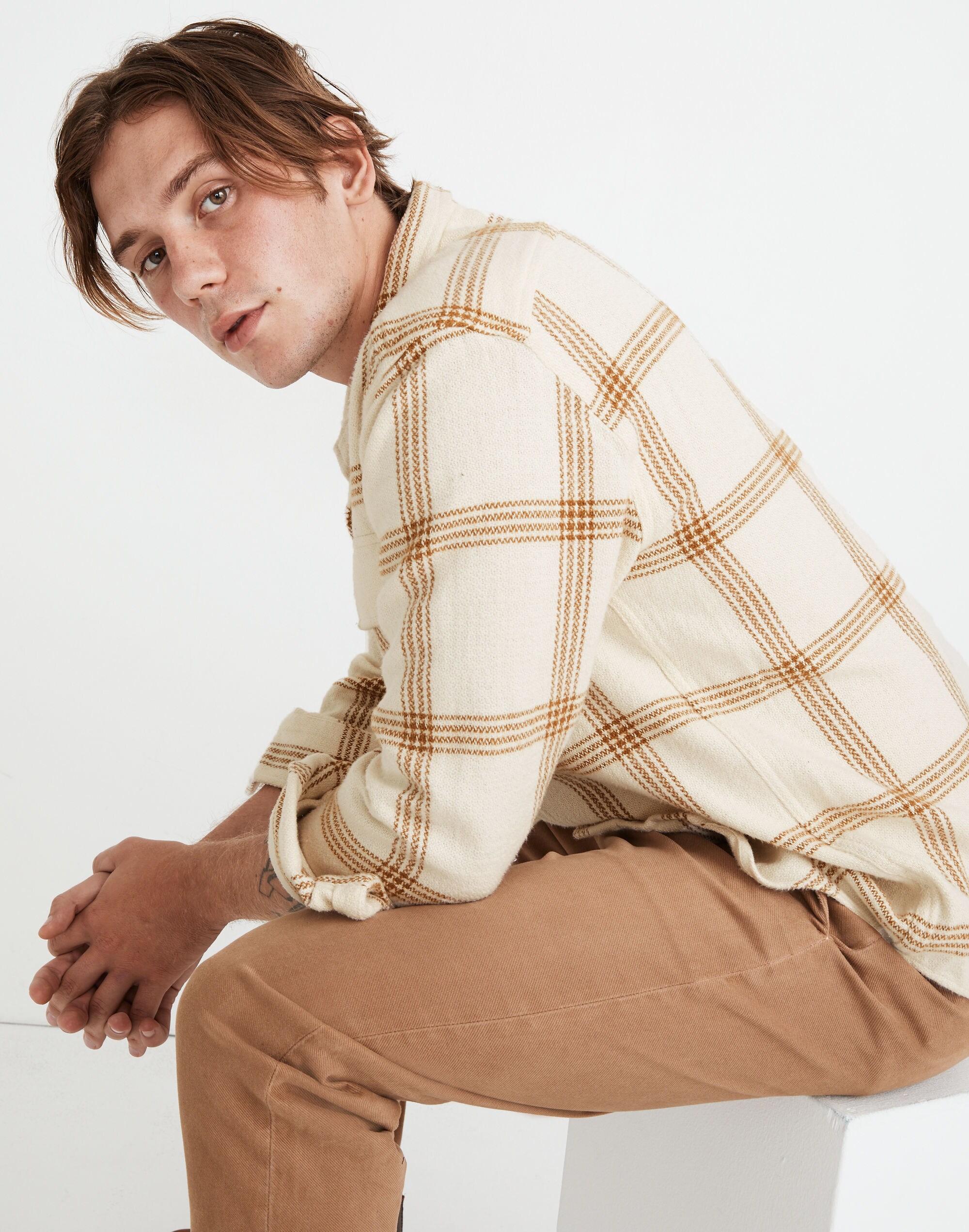 Flannel Easy Long-Sleeve Camp Shirt in Windowpane