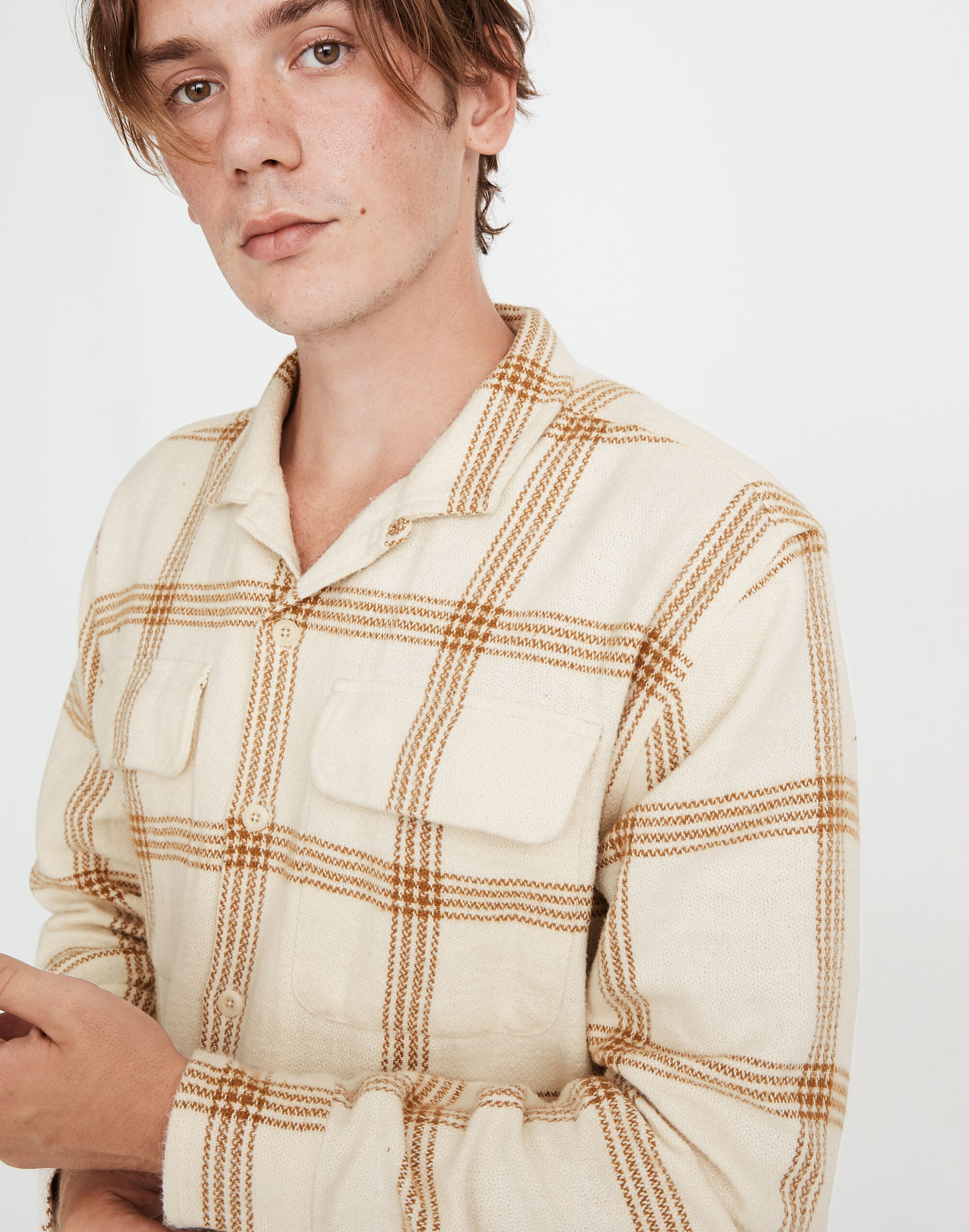 Flannel Easy Long-Sleeve Camp Shirt in Windowpane