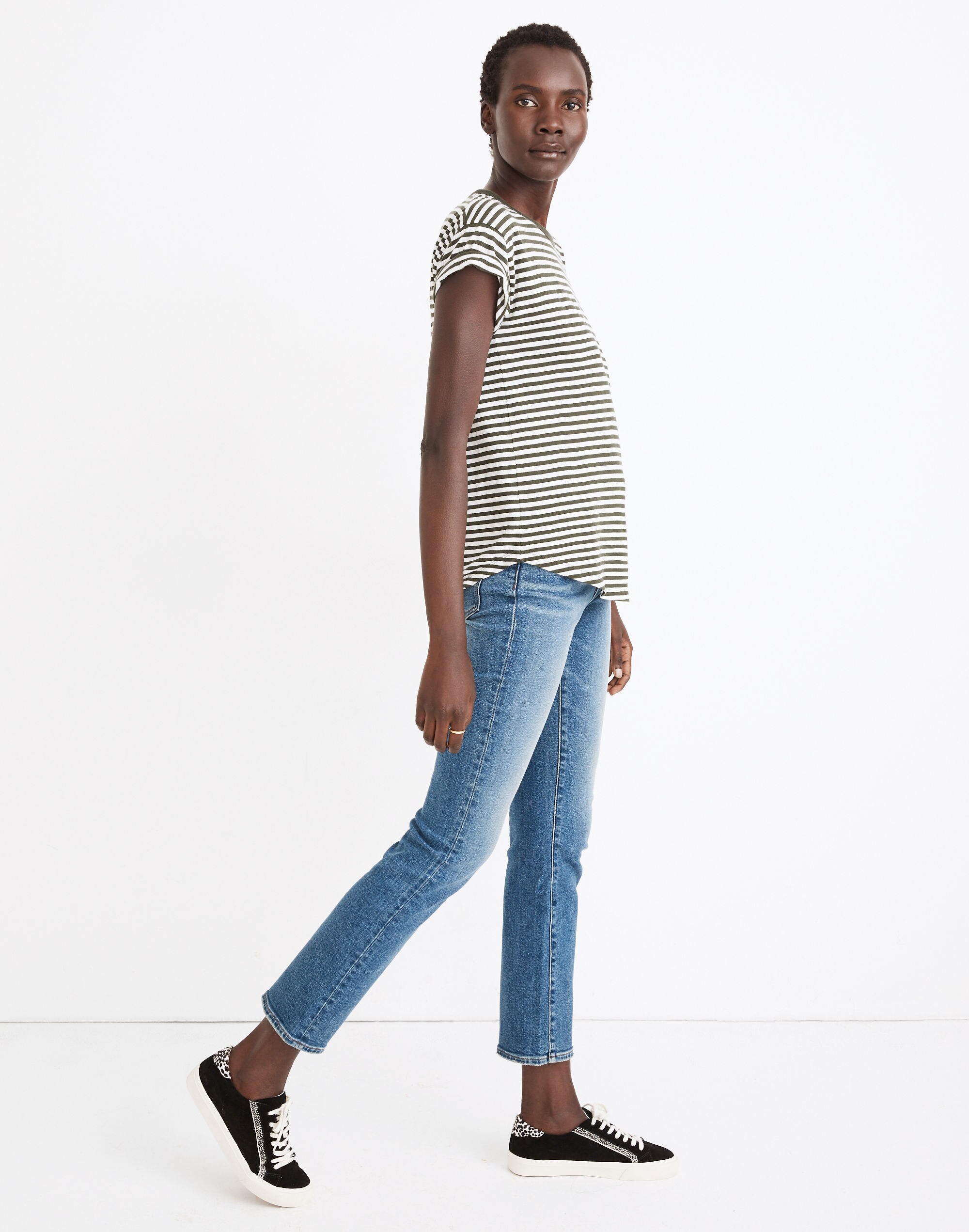 Whisper Cotton Rib-Crewneck Tee in Damien Stripe