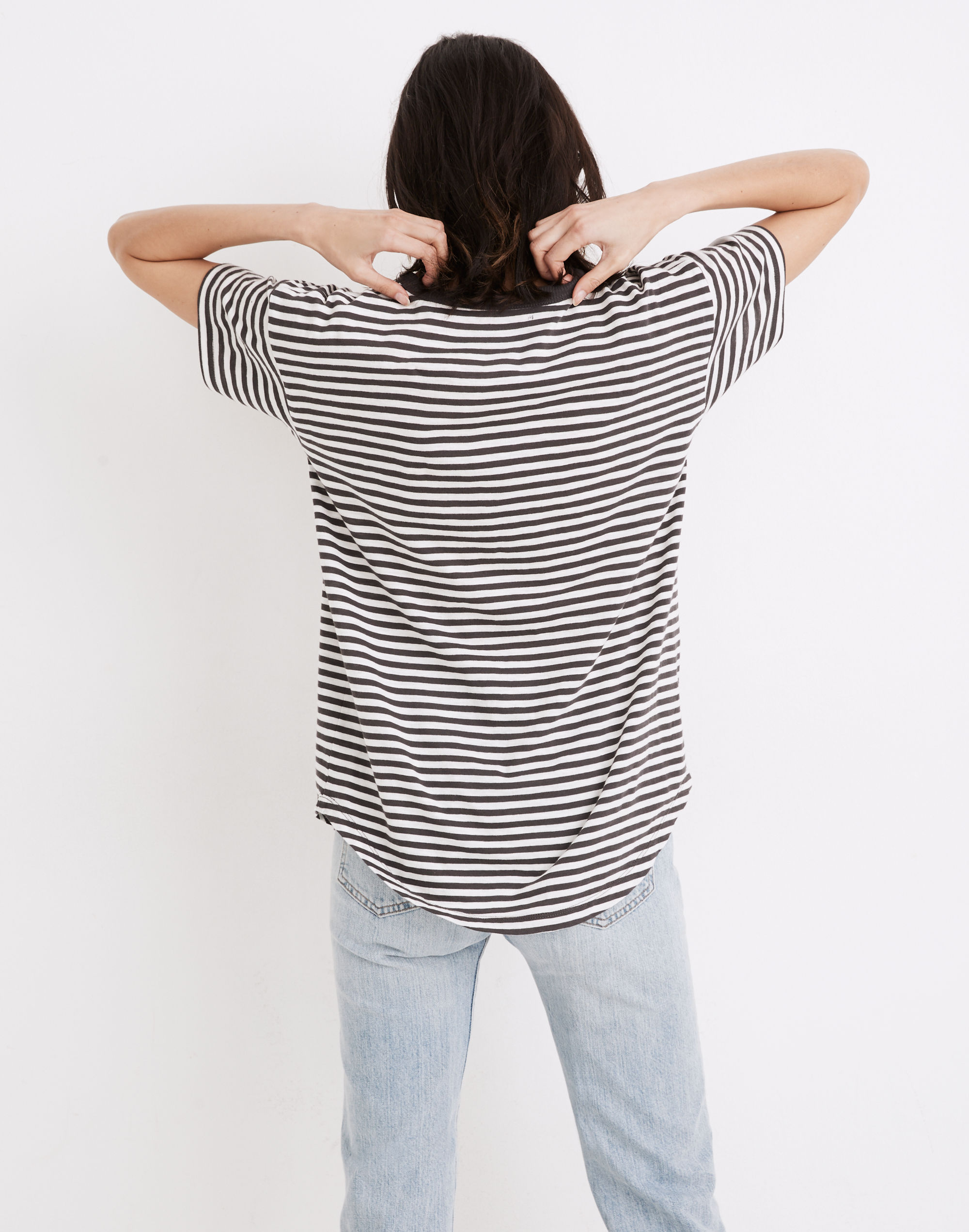 Whisper Cotton Rib-Crewneck Tee in Damien Stripe