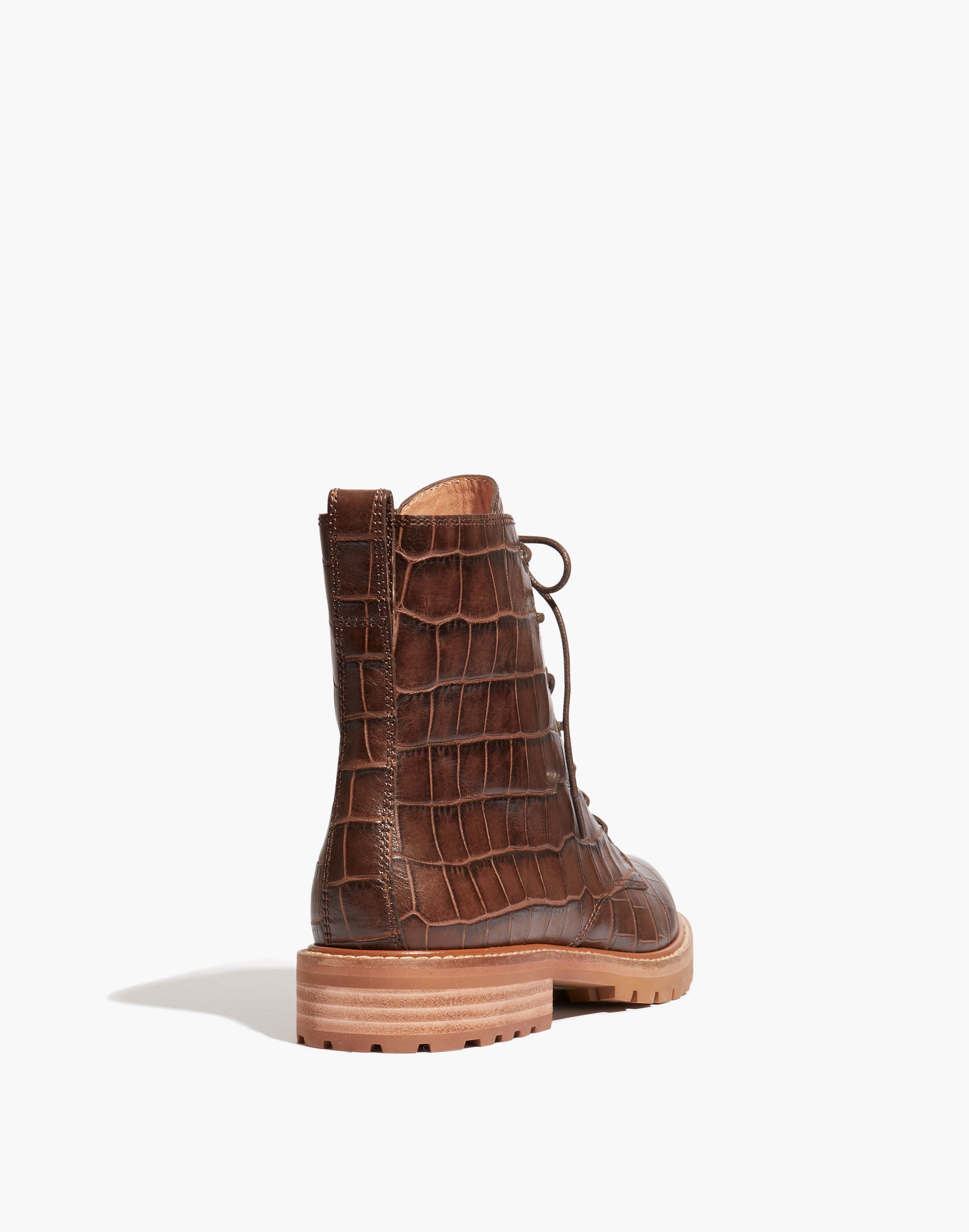 The Clair Lace-Up Boot in Croc Embossed Leather