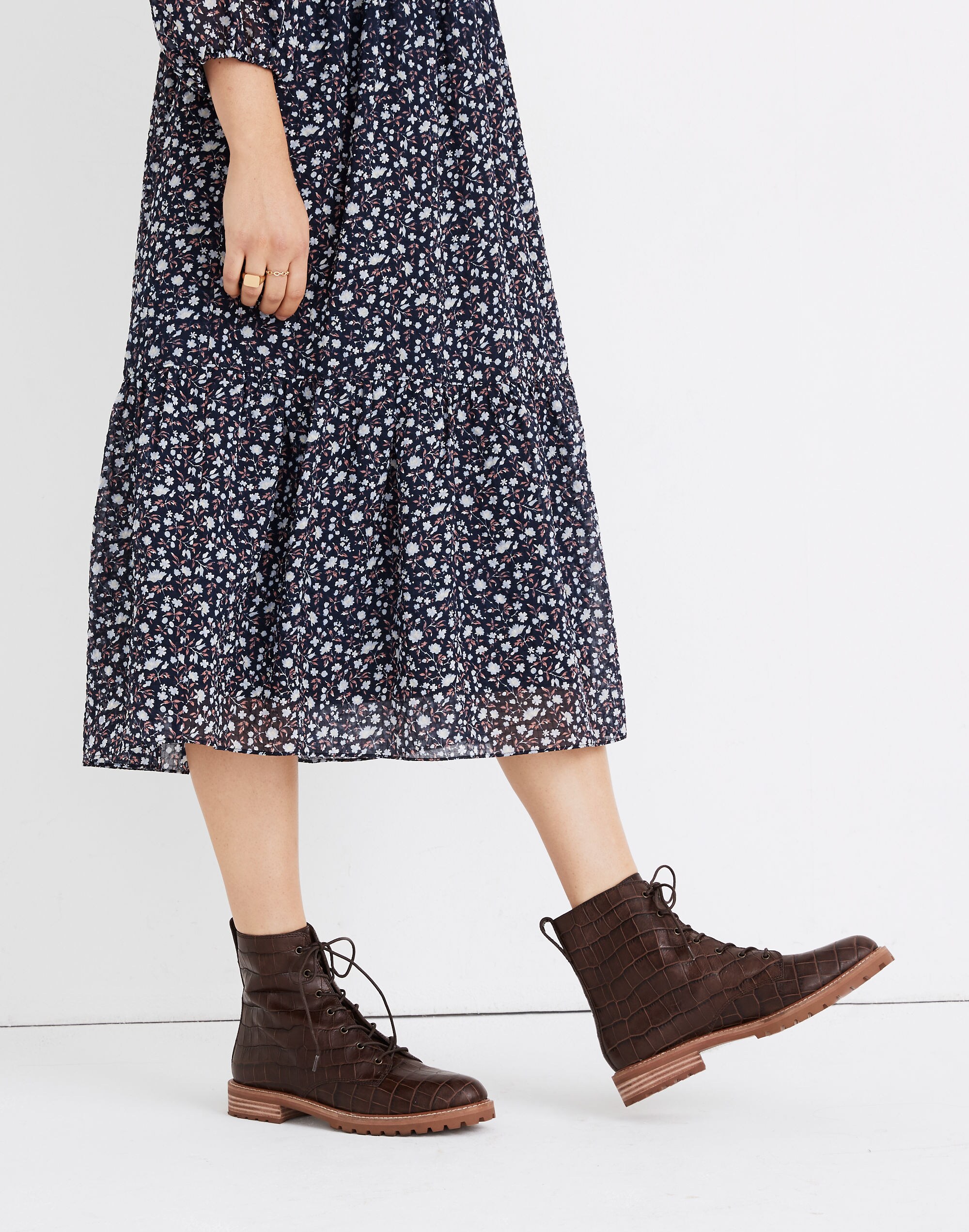 The Clair Lace-Up Boot in Croc Embossed Leather