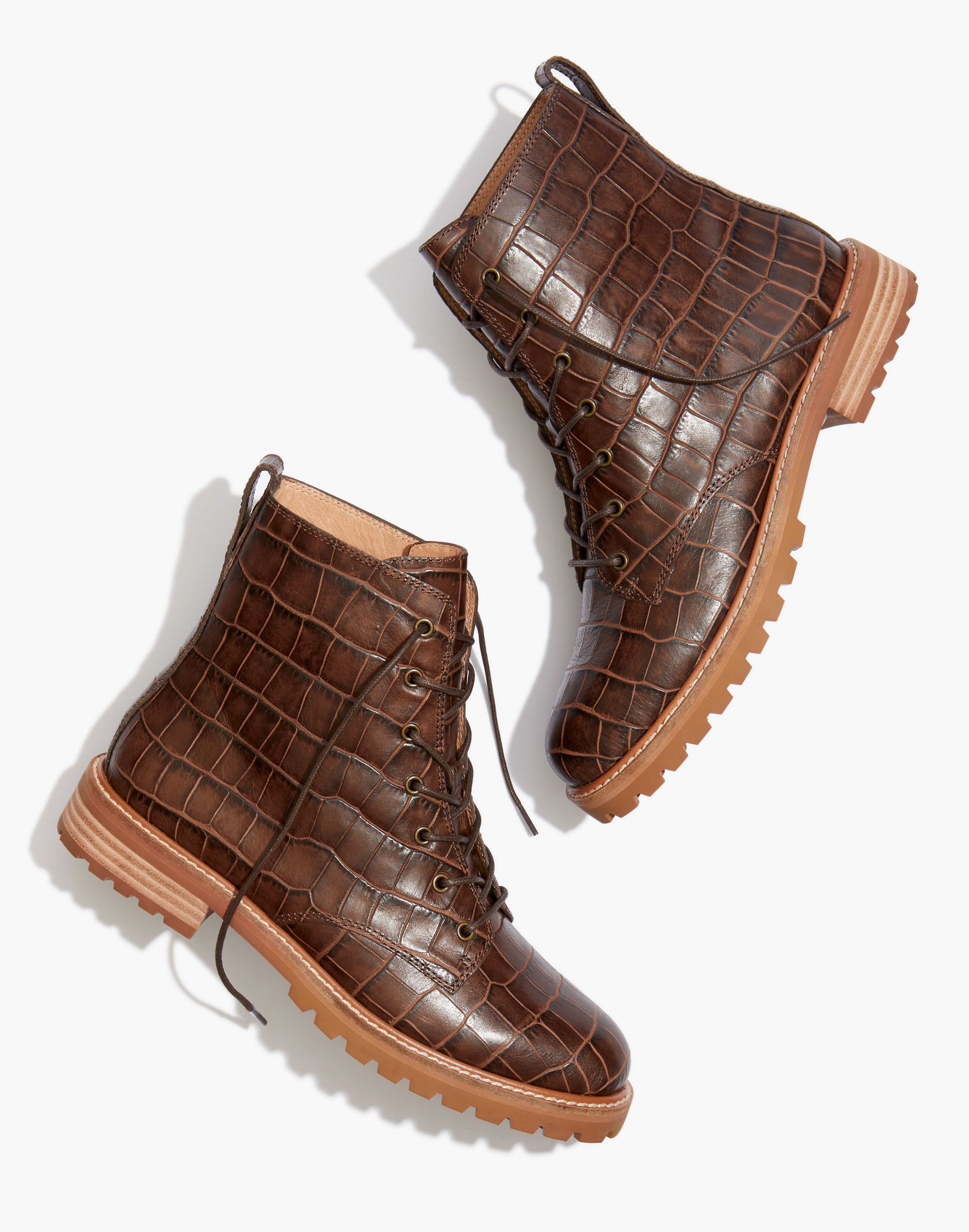 The Clair Lace-Up Boot in Croc Embossed Leather
