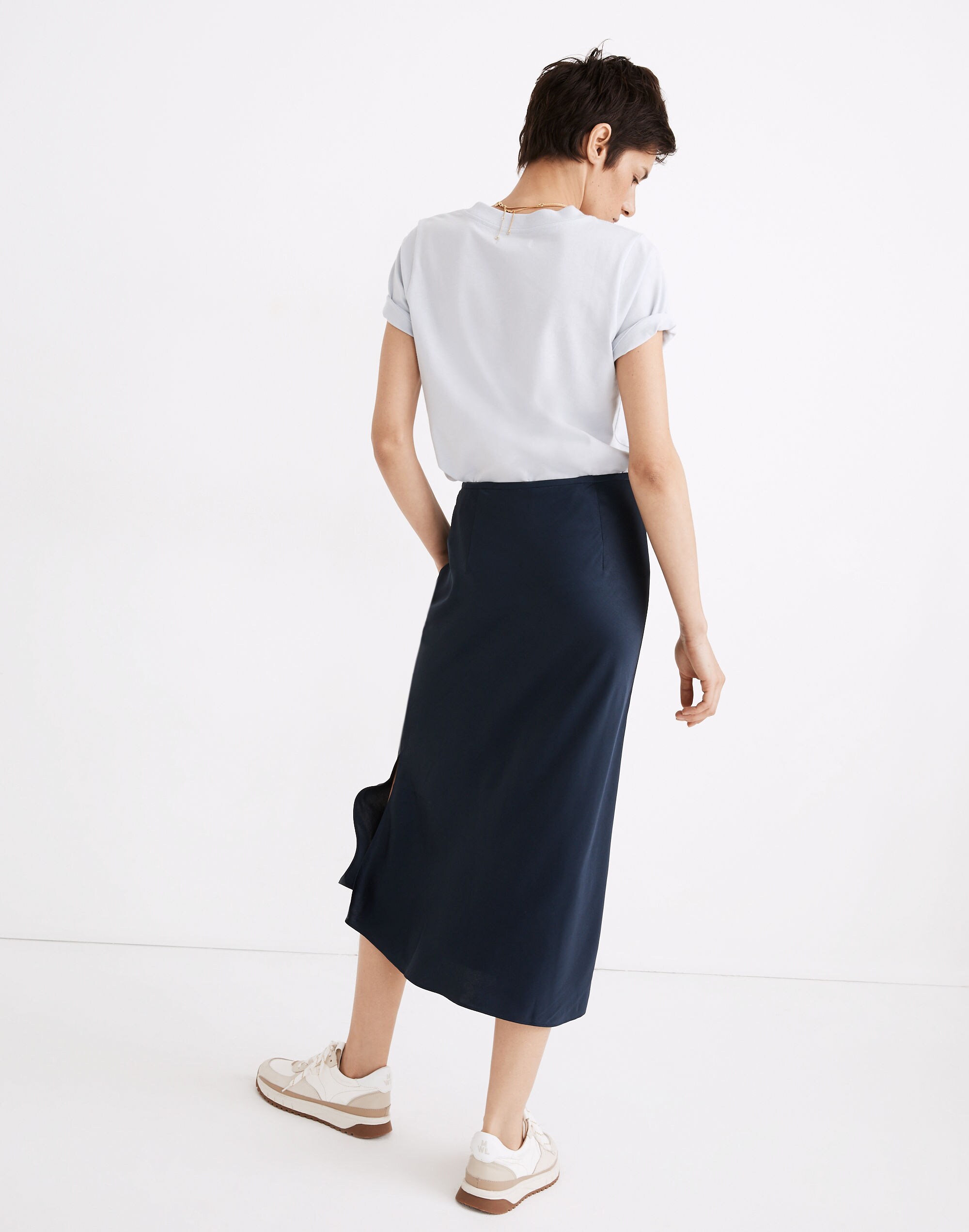 Drawstring Midi Slip Skirt