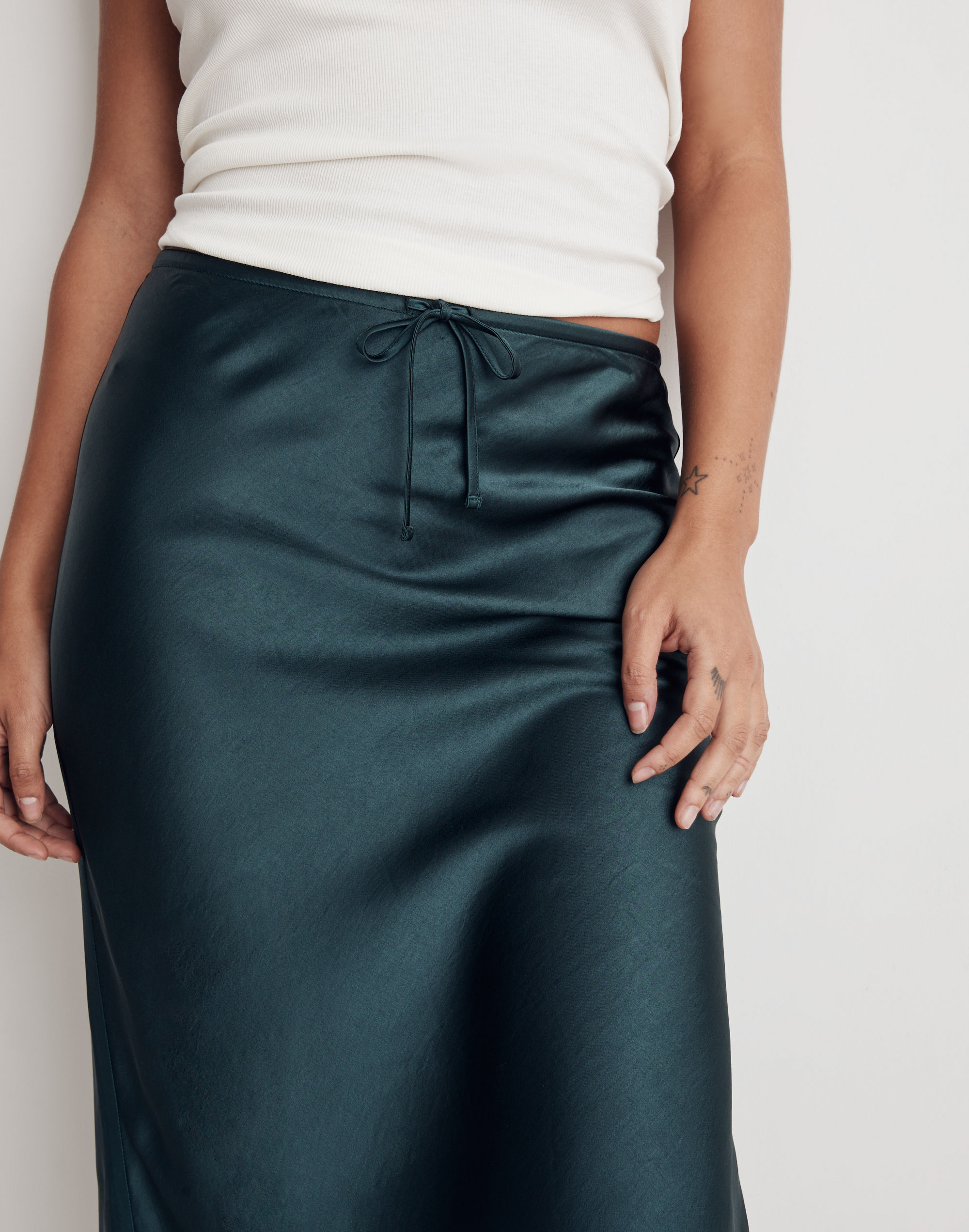 Drawstring Midi Slip Skirt