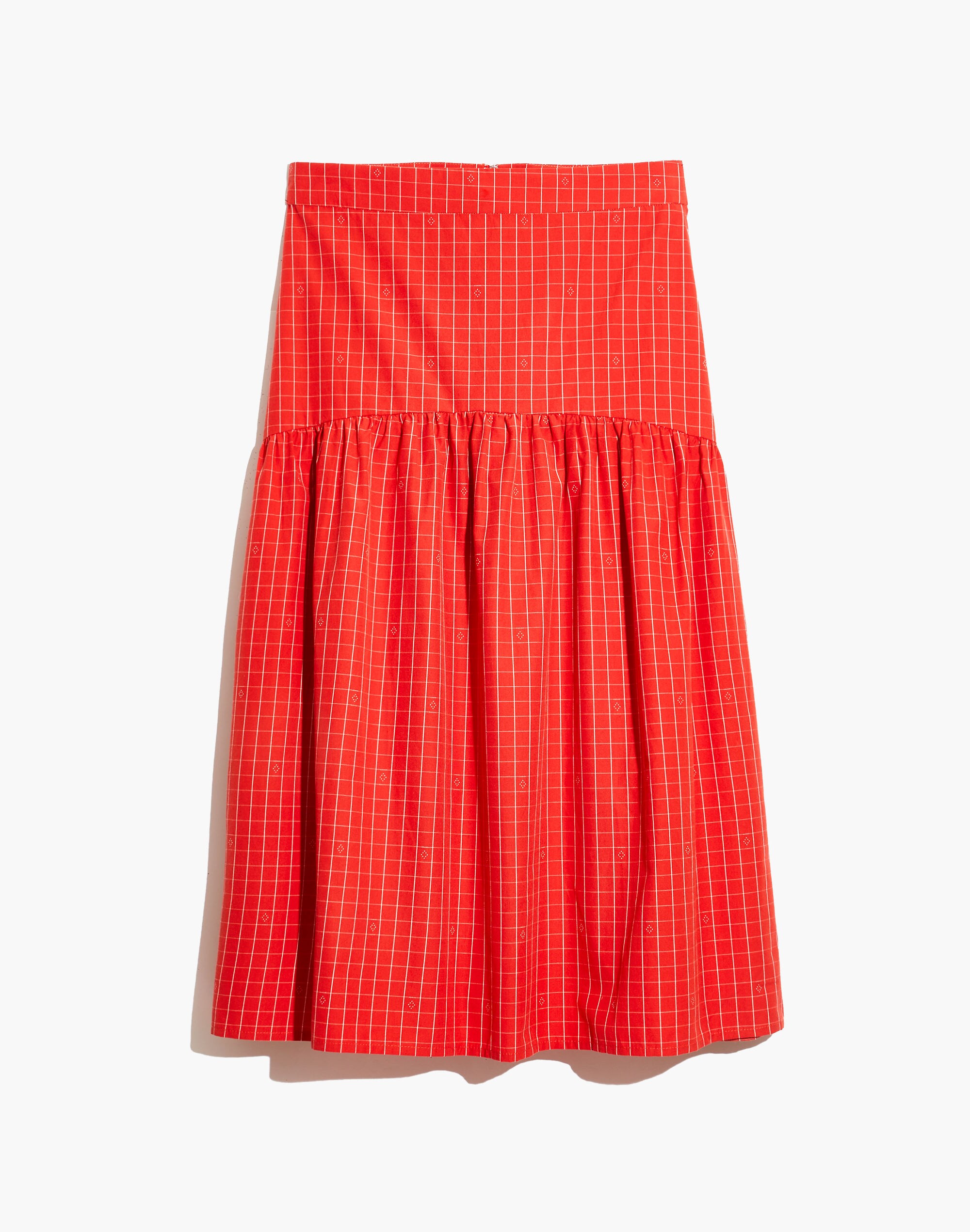 Drop-Waist Midi Skirt in Windowpane Jacquard