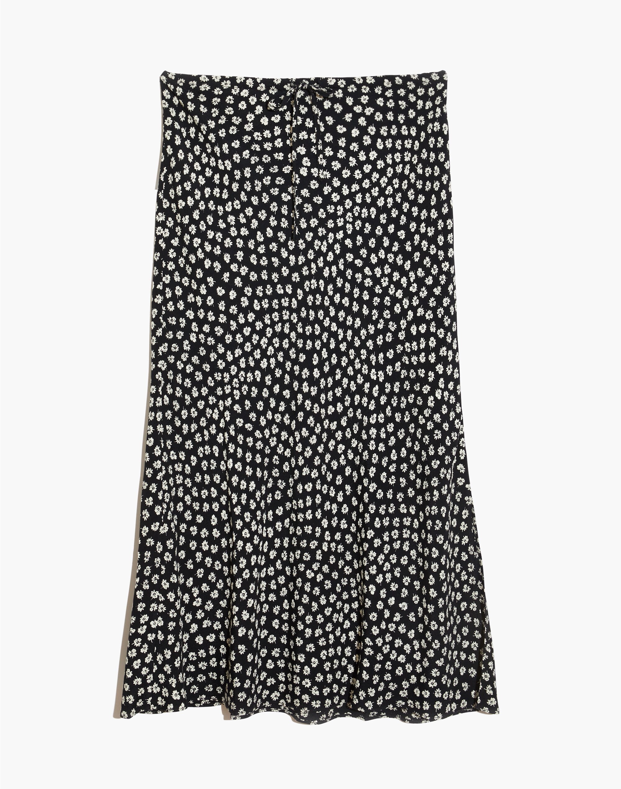 Drawstring Midi Slip Skirt in Woodcut Flowers