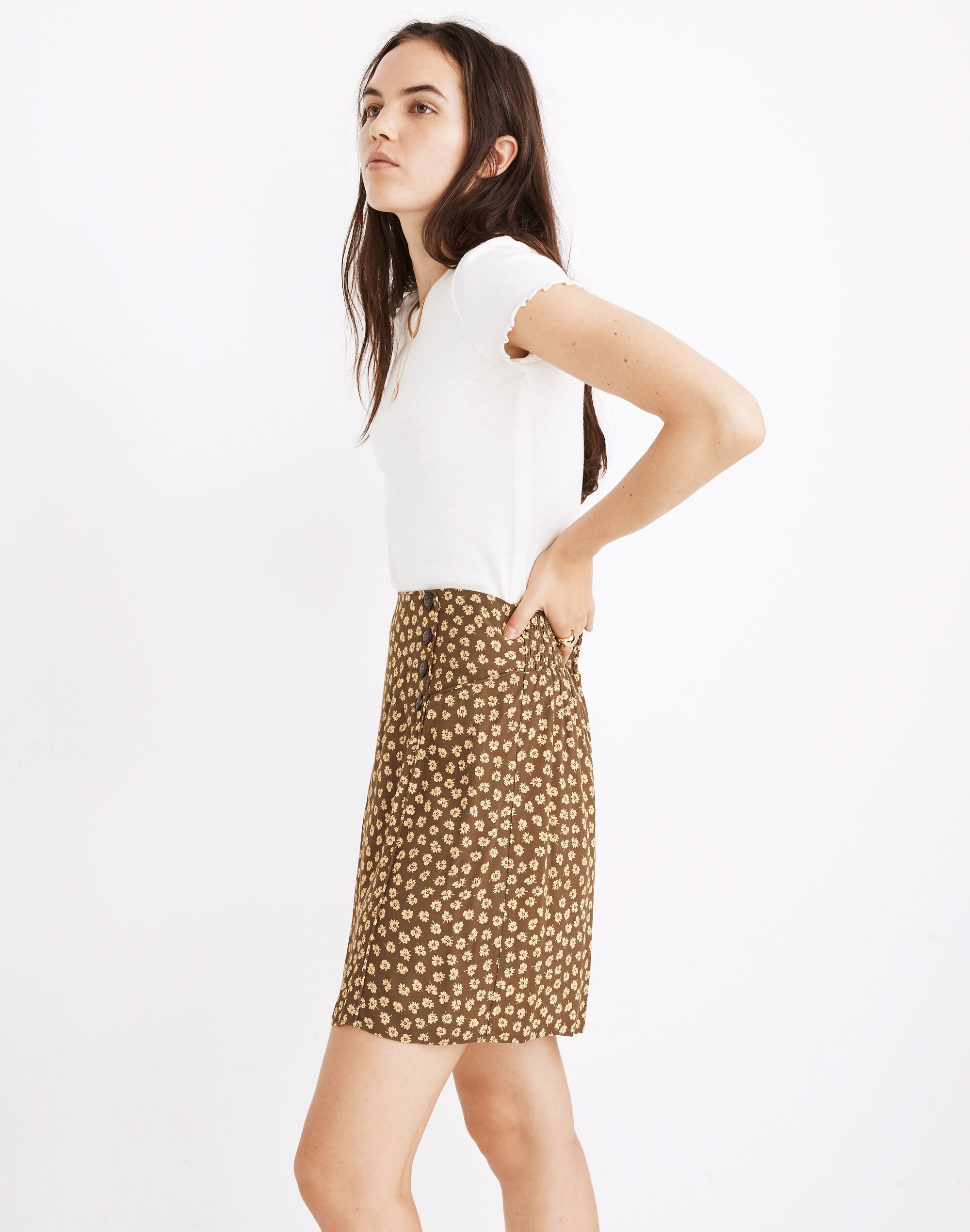 Piped Mini Skirt in Woodcut Flowers