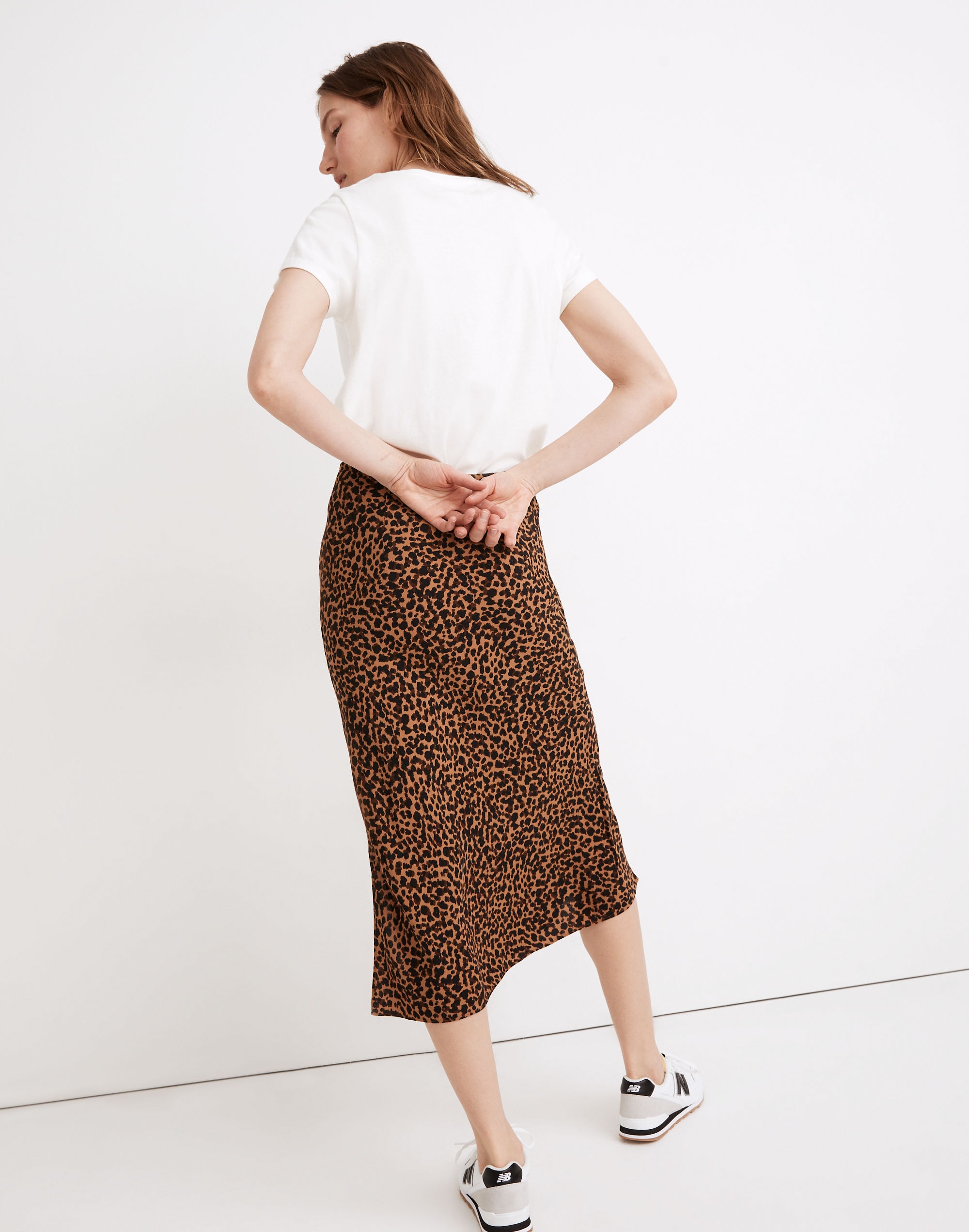 Drawstring Midi Slip Skirt in Brushed Leopard